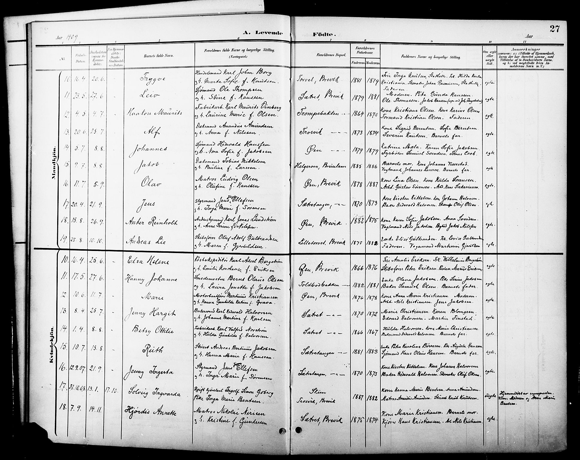 Brevik kirkebøker, SAKO/A-255/G/Ga/L0005: Parish register (copy) no. 5, 1901-1924, p. 27
