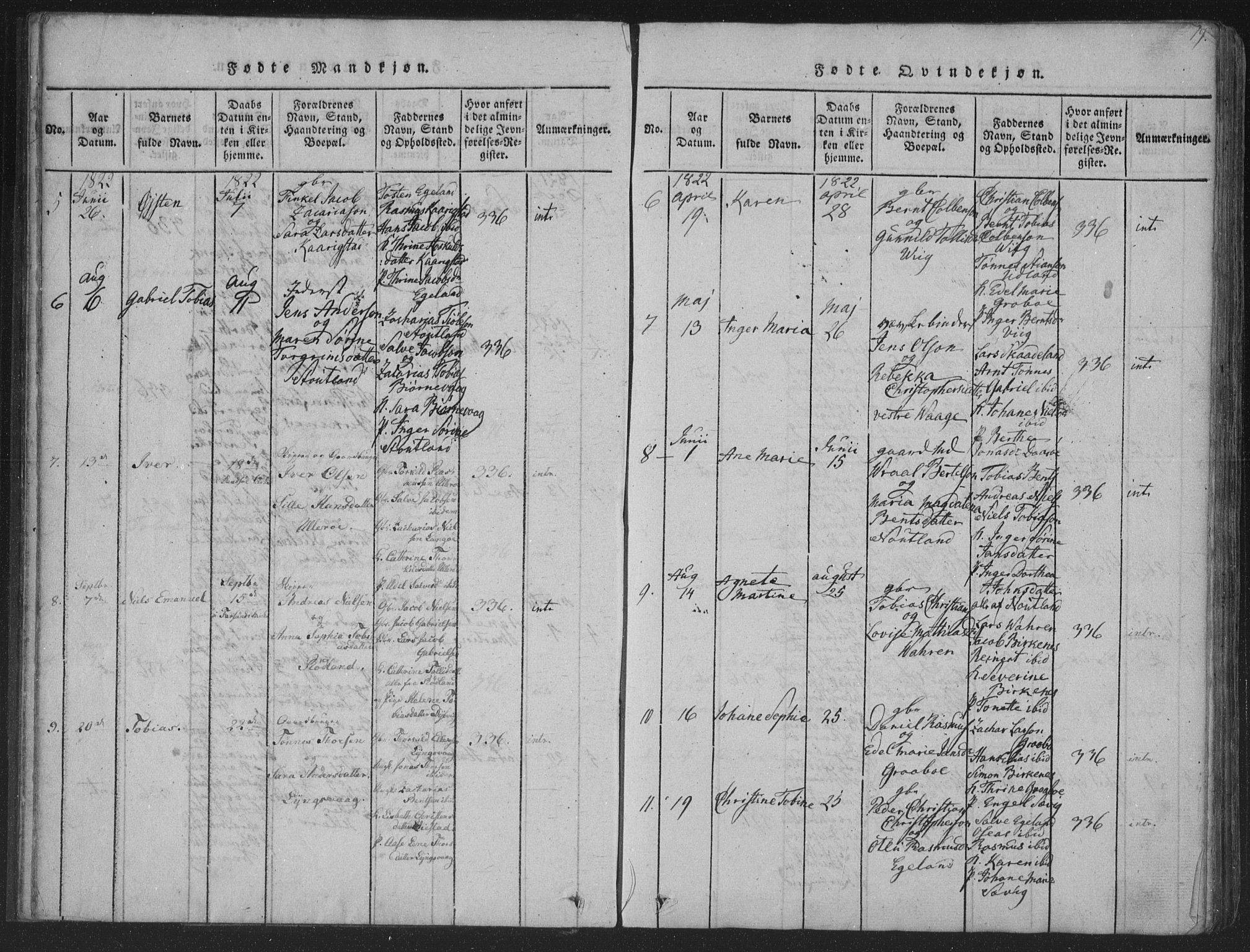 Herad sokneprestkontor, SAK/1111-0018/F/Fa/Fab/L0002: Parish register (official) no. A 2, 1816-1844, p. 19