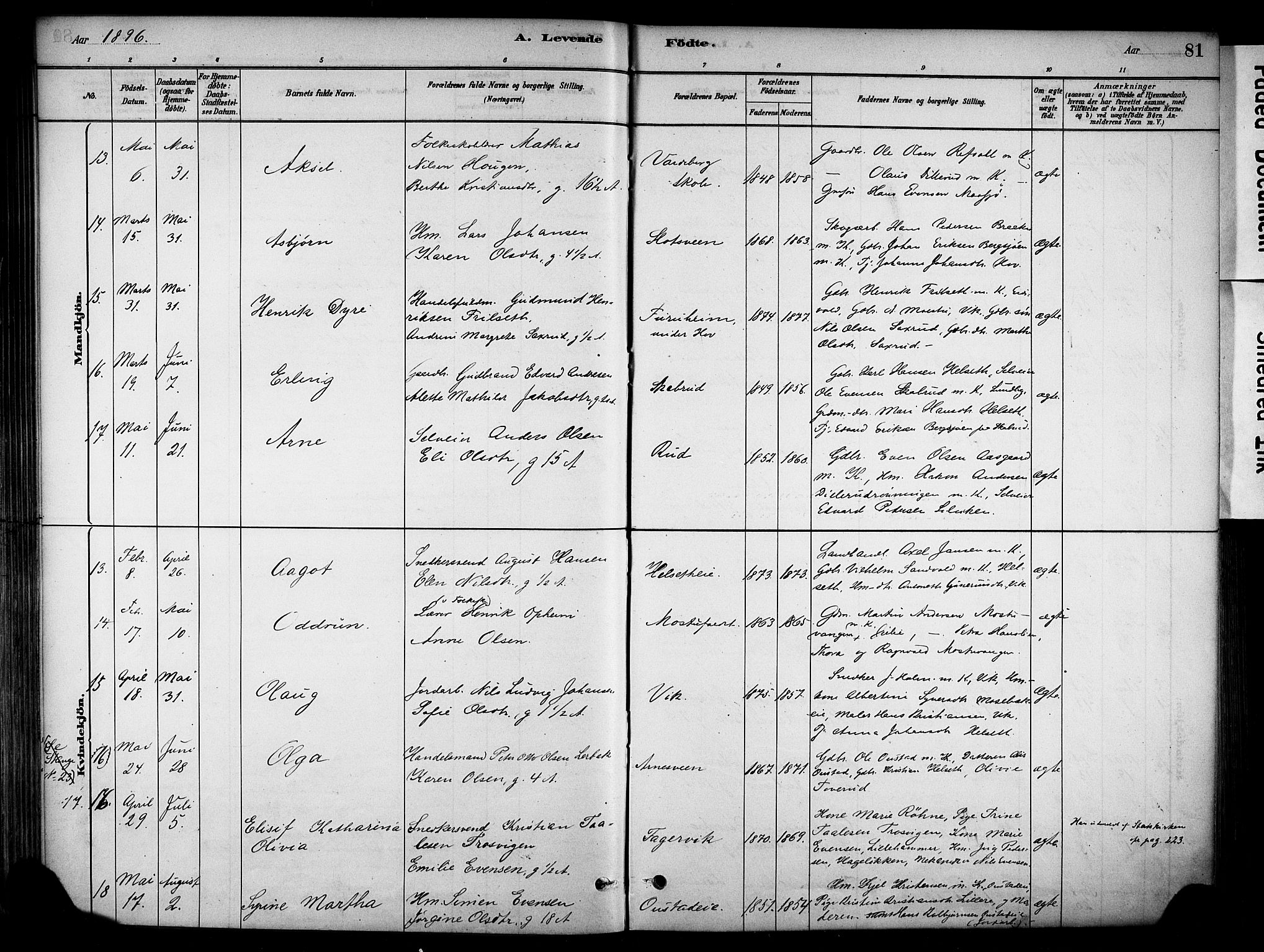 Stange prestekontor, AV/SAH-PREST-002/K/L0018: Parish register (official) no. 18, 1880-1896, p. 81