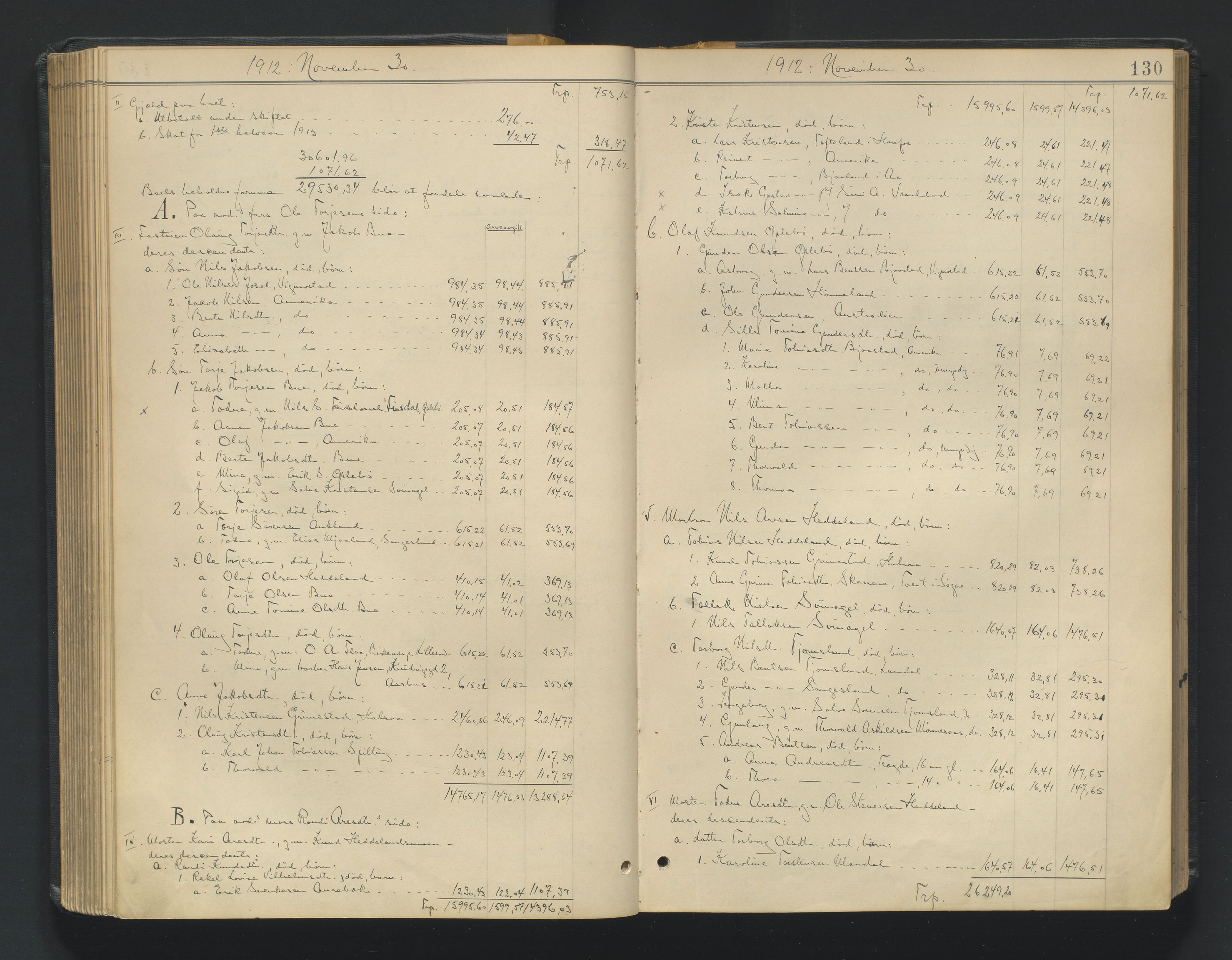 Mandal sorenskriveri, SAK/1221-0005/001/H/Hc/L0098: Skifteutlodningsprotokoll nr 7, 1910-1917, p. 130