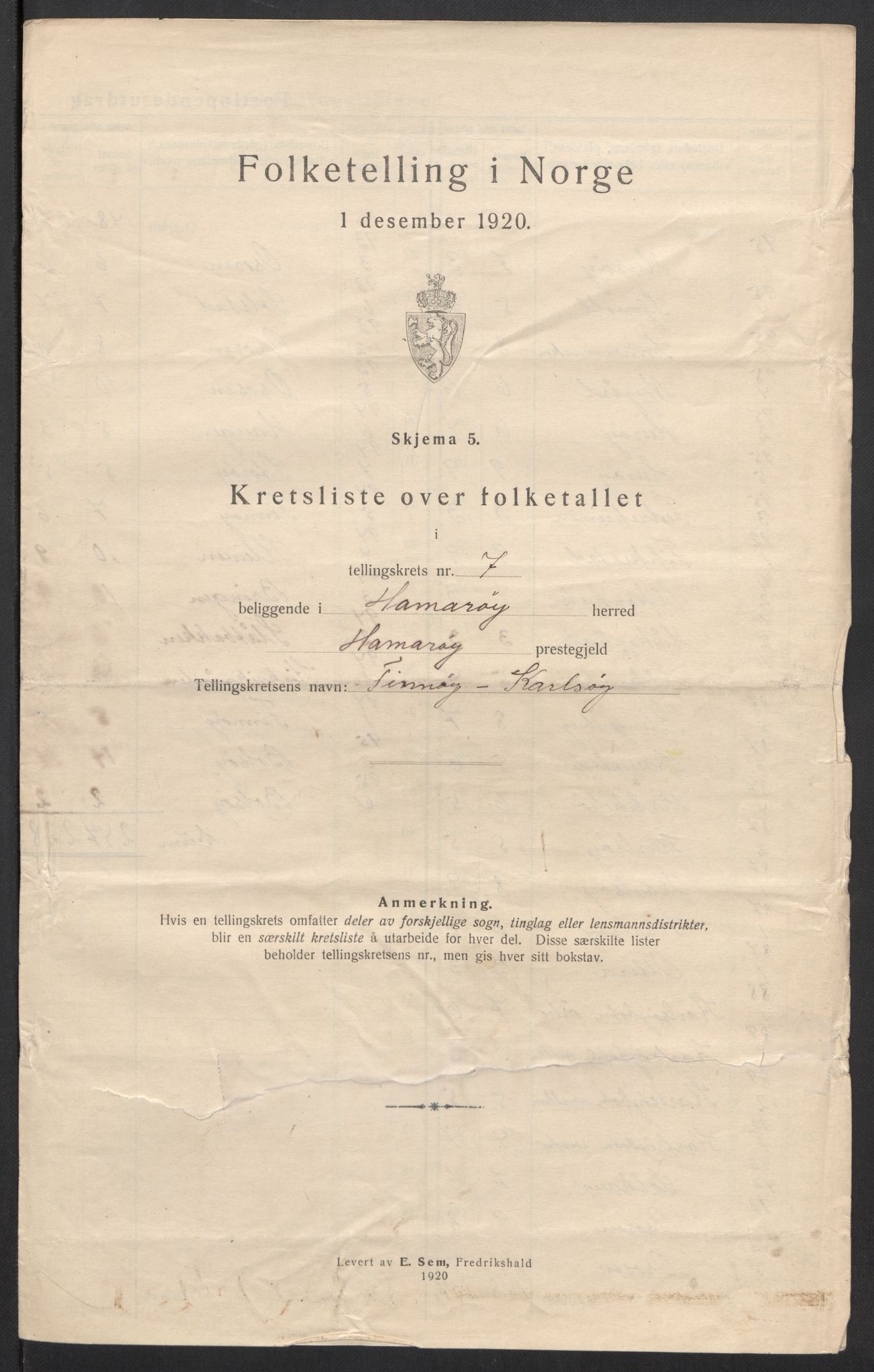 SAT, 1920 census for Hamarøy, 1920, p. 24