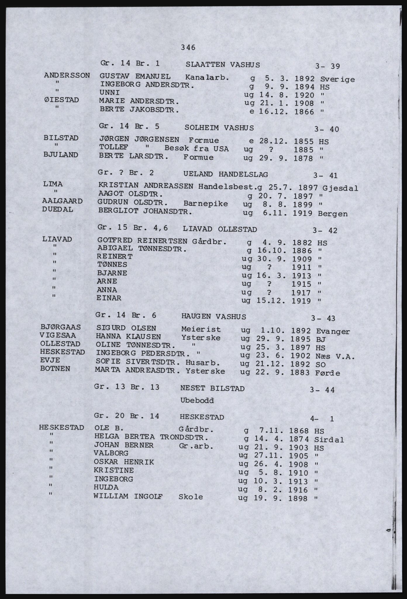 SAST, Copy of 1920 census for Dalane, 1920, p. 810