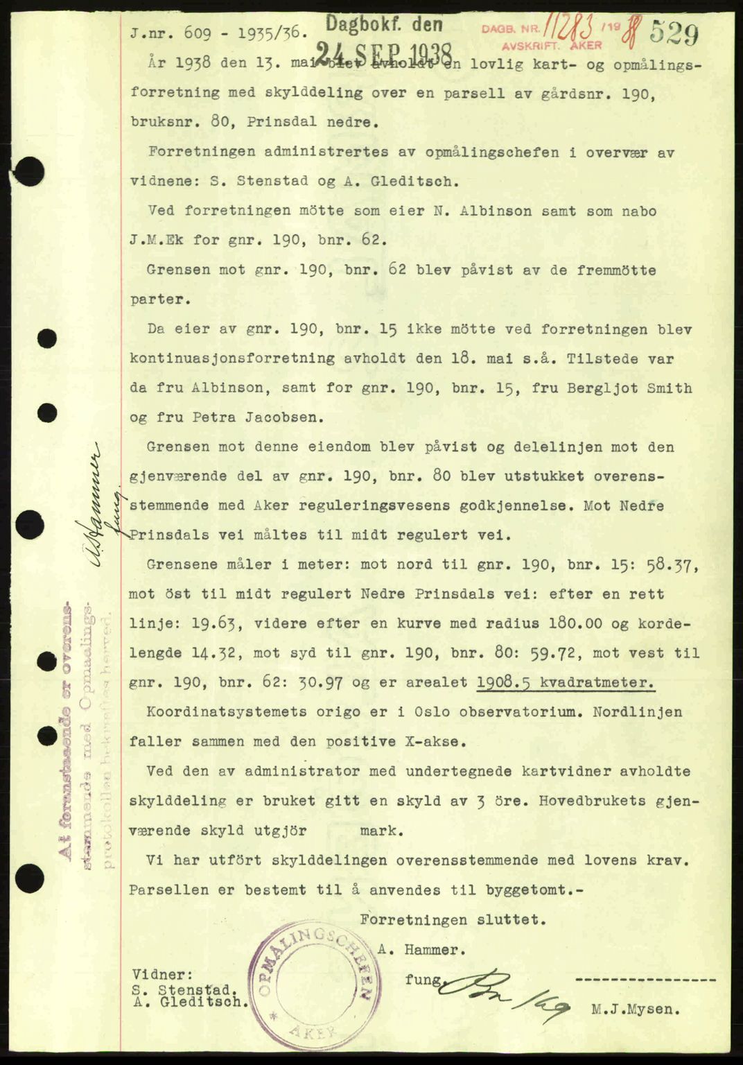 Aker herredsskriveri, SAO/A-10896/G/Gb/Gba/Gbab/L0025: Mortgage book no. A154-155, 1938-1938, Diary no: : 11283/1938