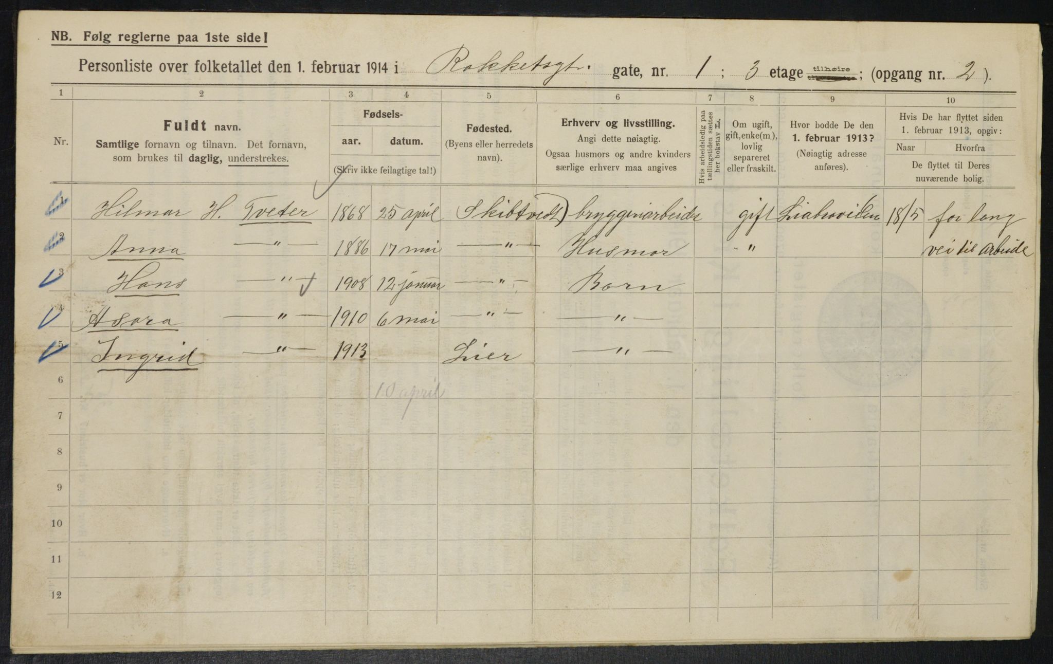 OBA, Municipal Census 1914 for Kristiania, 1914, p. 81858