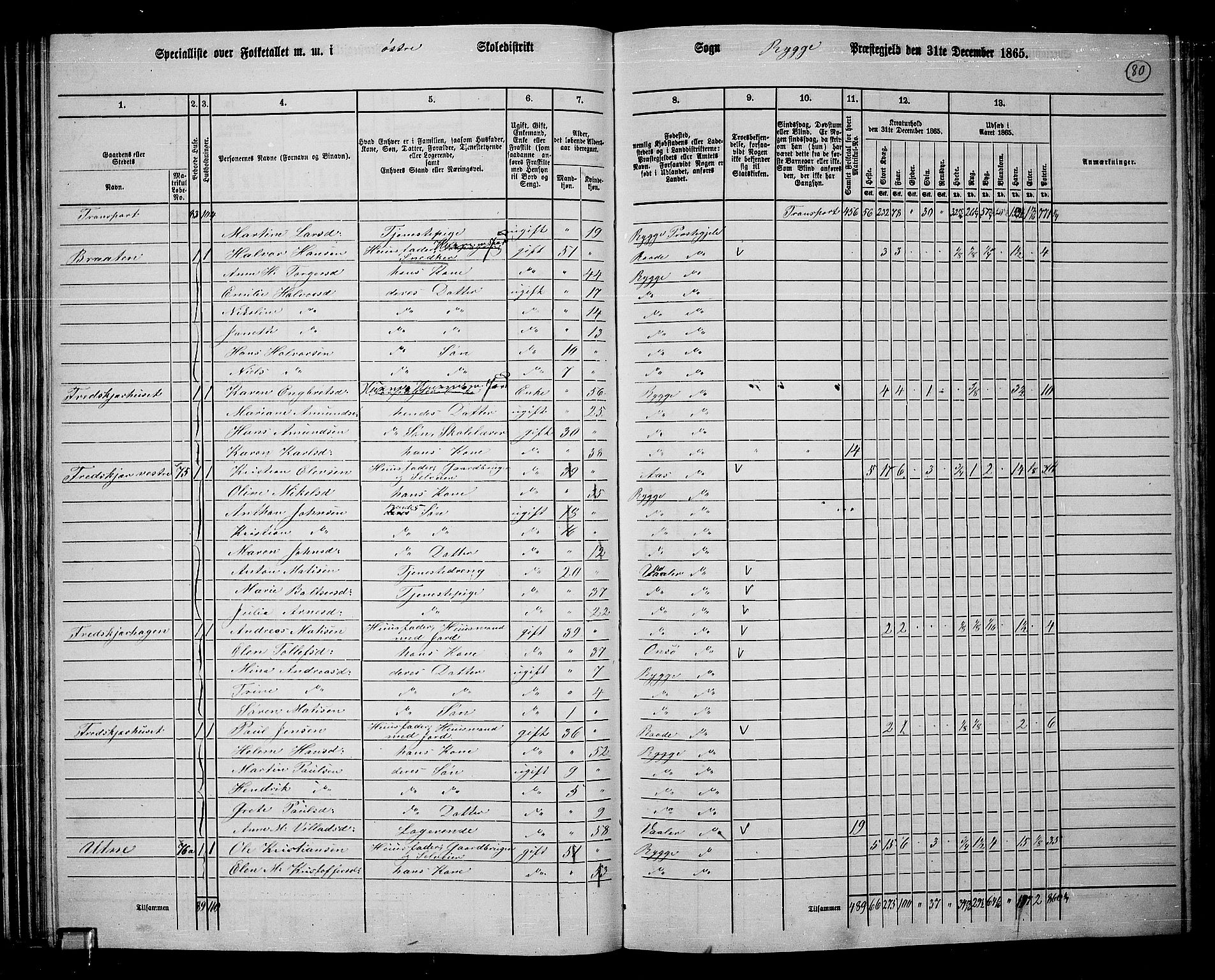 RA, 1865 census for Rygge, 1865, p. 23