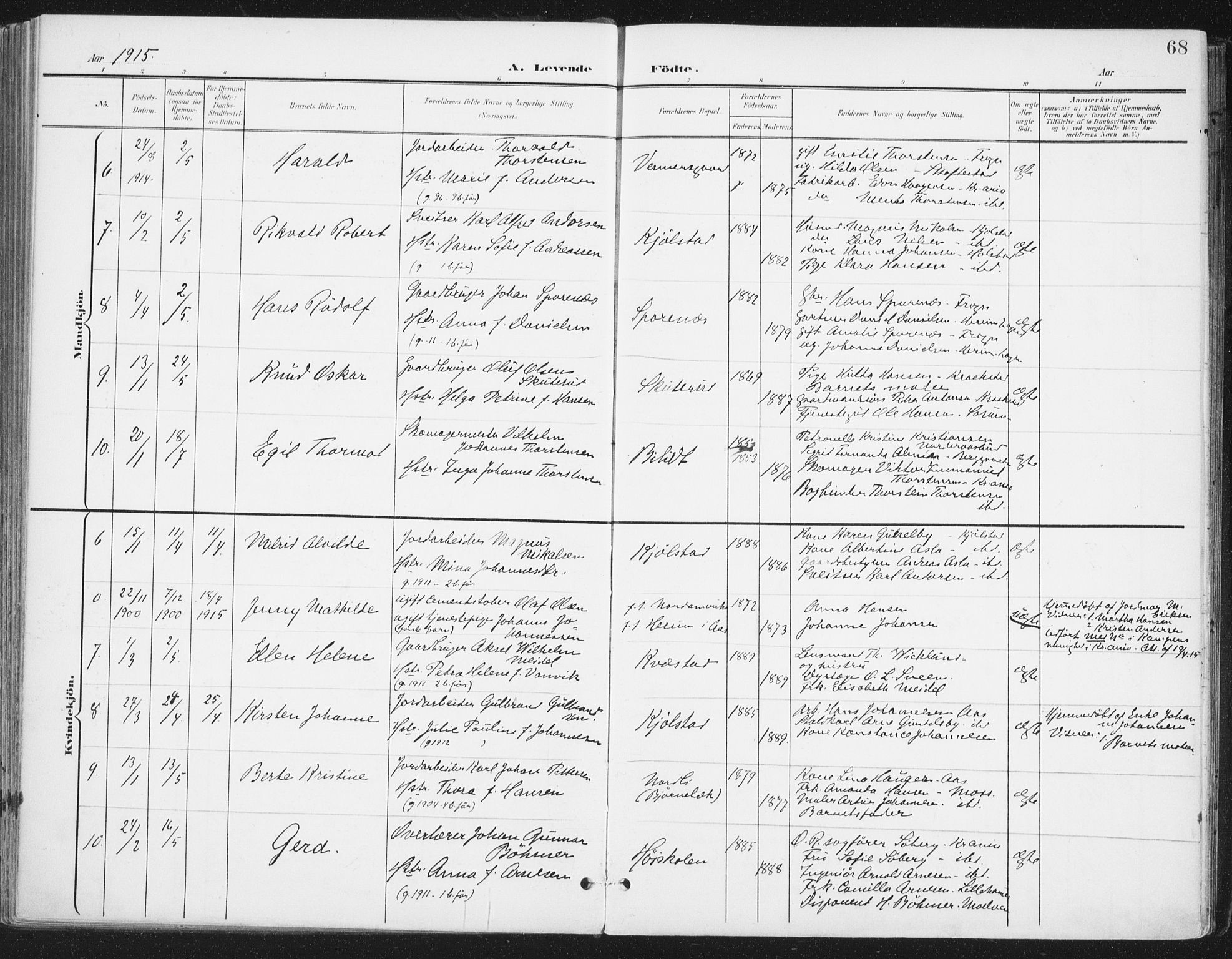Ås prestekontor Kirkebøker, SAO/A-10894/F/Fa/L0010: Parish register (official) no. I 10, 1900-1918, p. 68