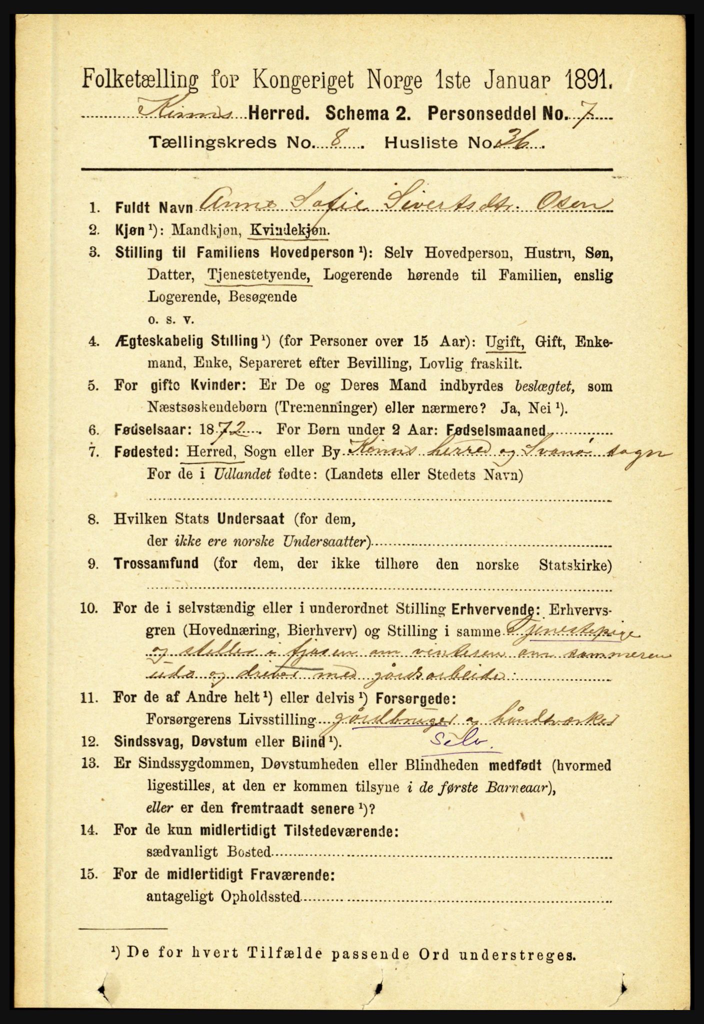 RA, 1891 census for 1437 Kinn, 1891, p. 3343