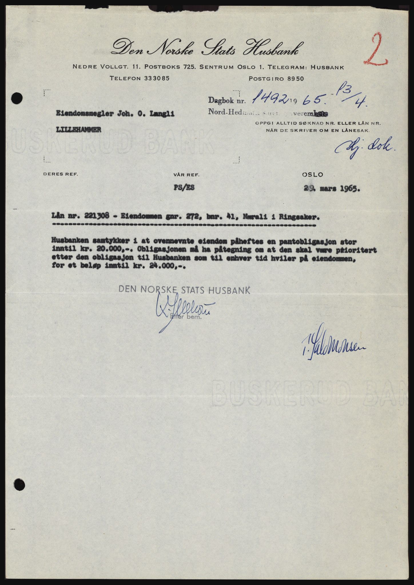 Nord-Hedmark sorenskriveri, SAH/TING-012/H/Hc/L0021: Mortgage book no. 21, 1964-1965, Diary no: : 1492/1965