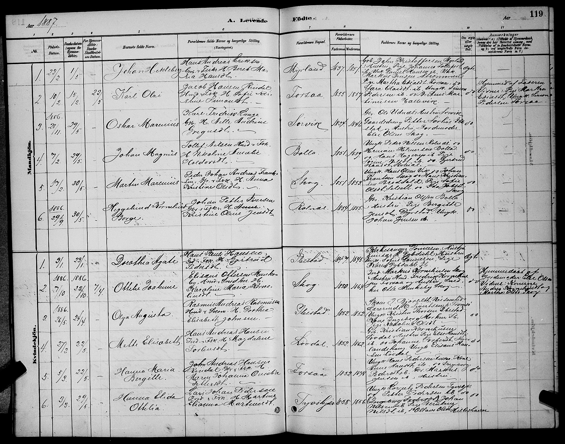 Ibestad sokneprestembete, SATØ/S-0077/H/Ha/Hab/L0007klokker: Parish register (copy) no. 7, 1879-1889, p. 119