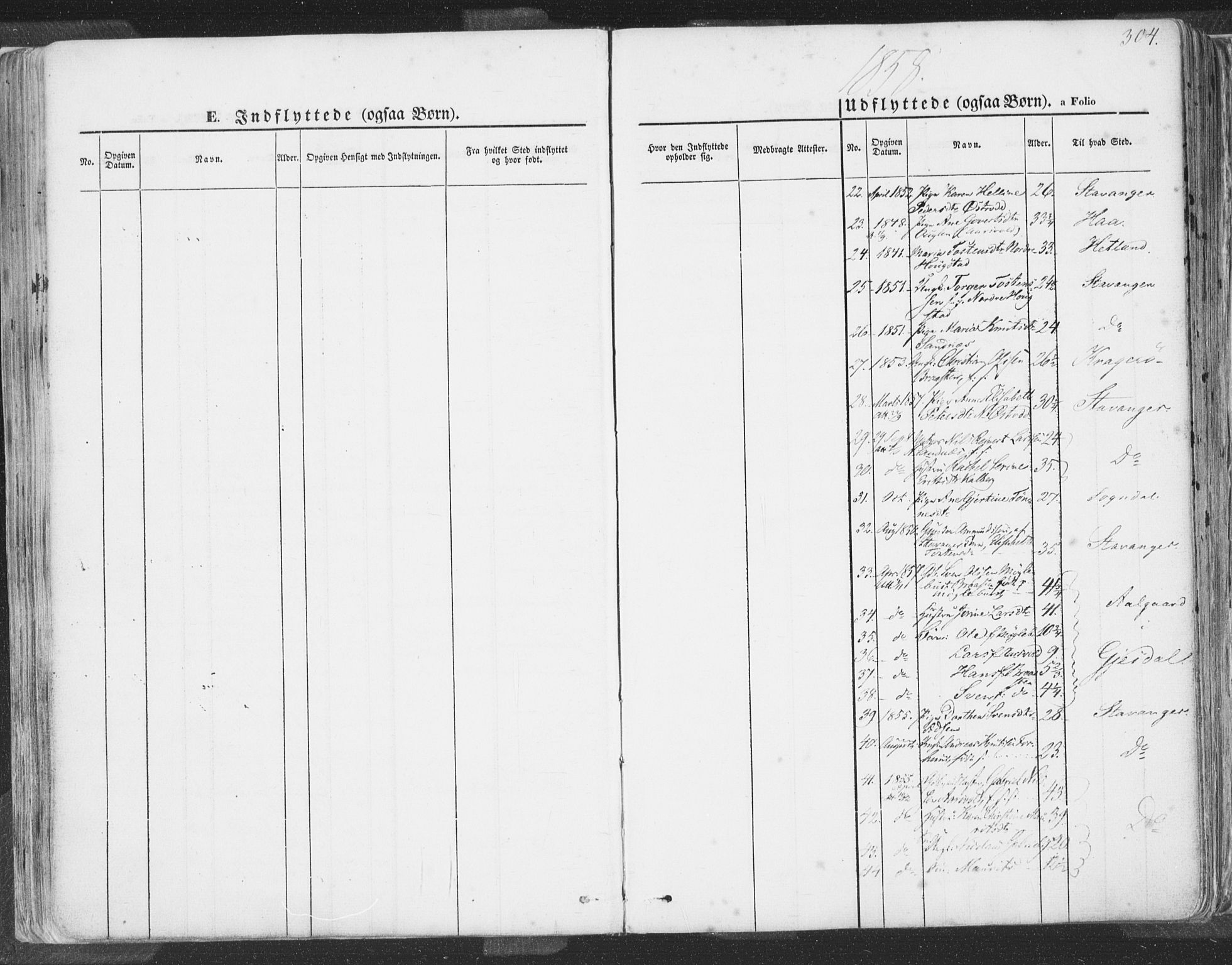 Høyland sokneprestkontor, SAST/A-101799/001/30BA/L0009: Parish register (official) no. A 9.2, 1857-1877, p. 304