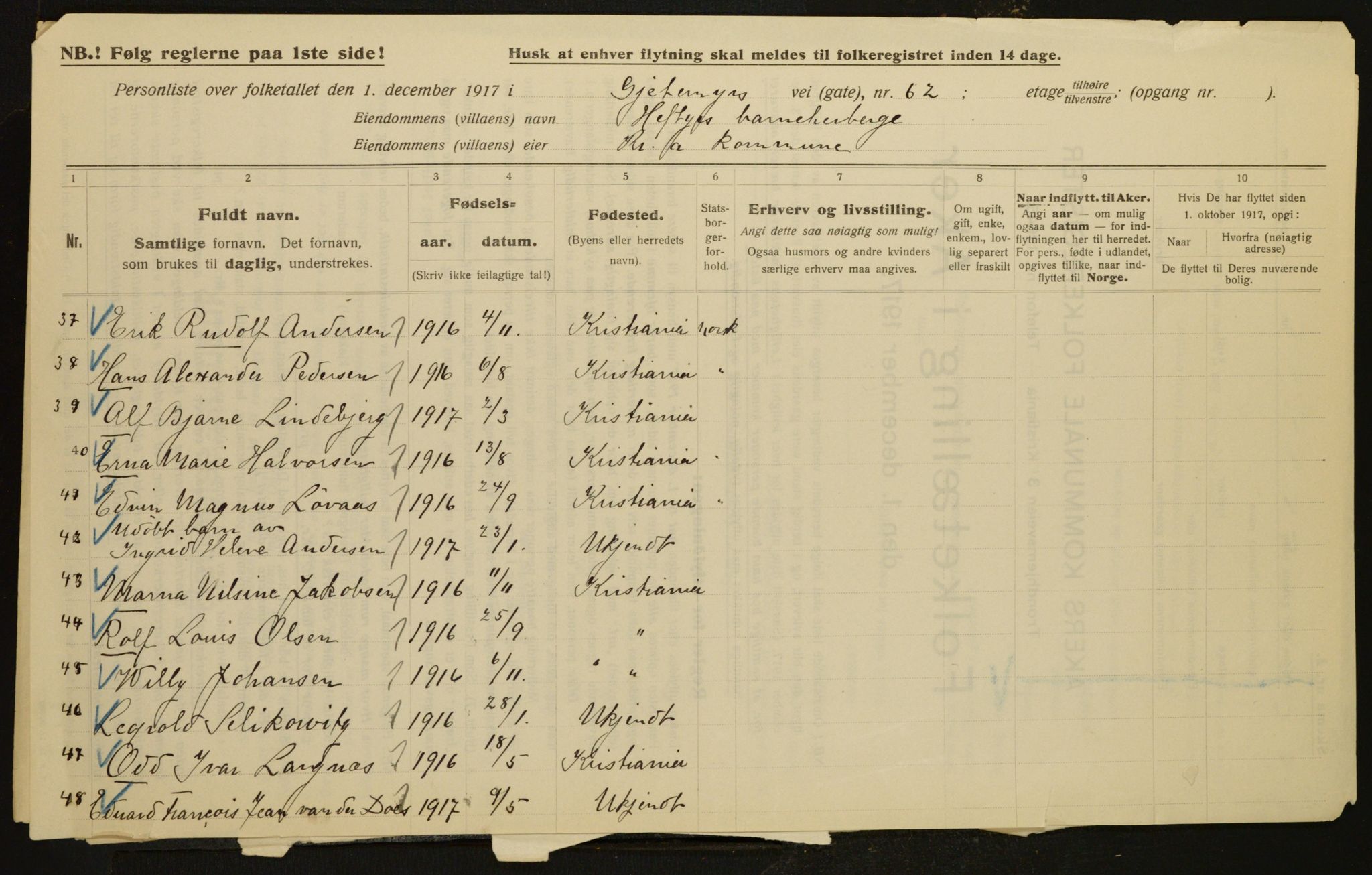 OBA, Municipal Census 1917 for Aker, 1917, p. 11026
