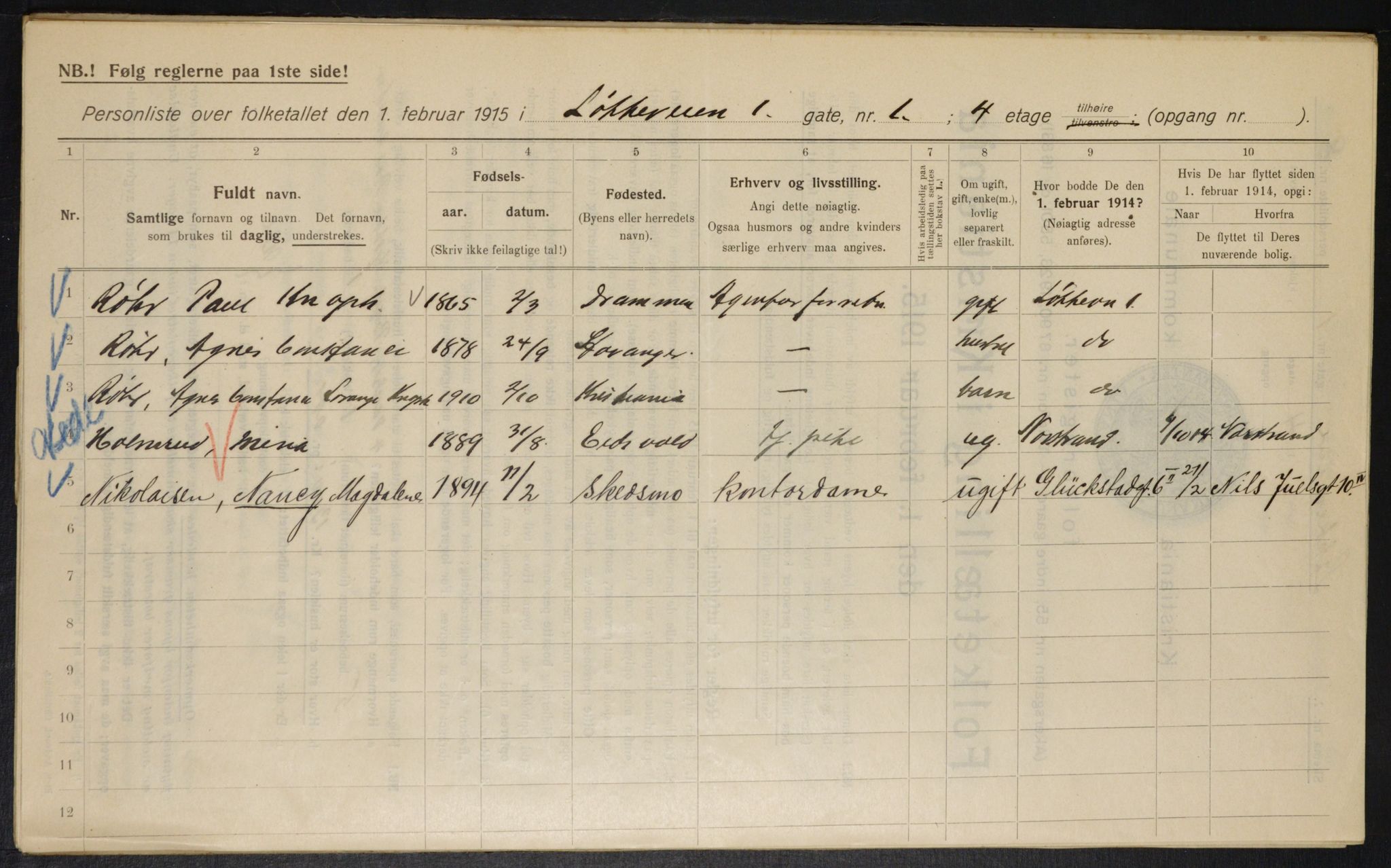 OBA, Municipal Census 1915 for Kristiania, 1915, p. 58010