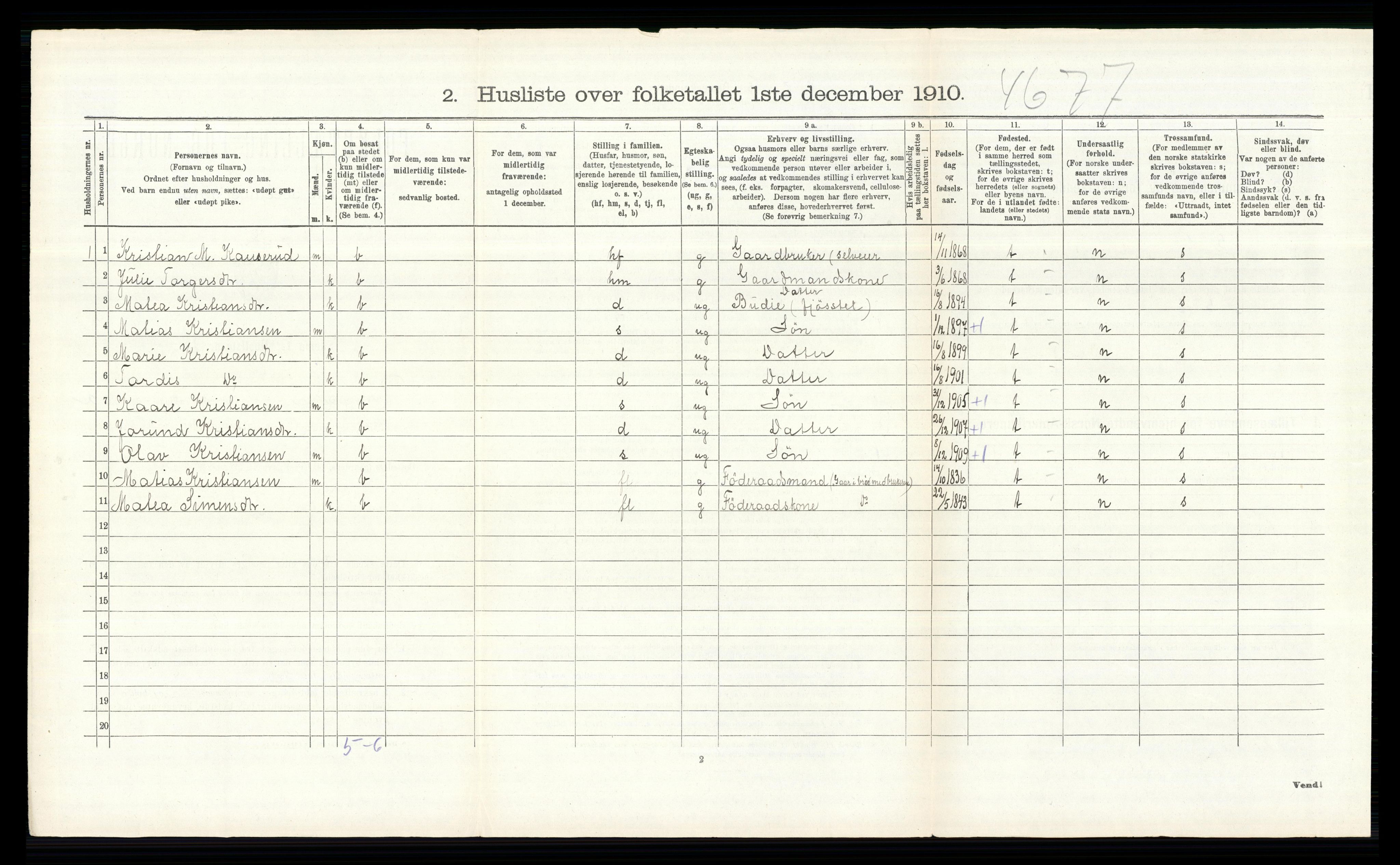 RA, 1910 census for Ringsaker, 1910, p. 1256