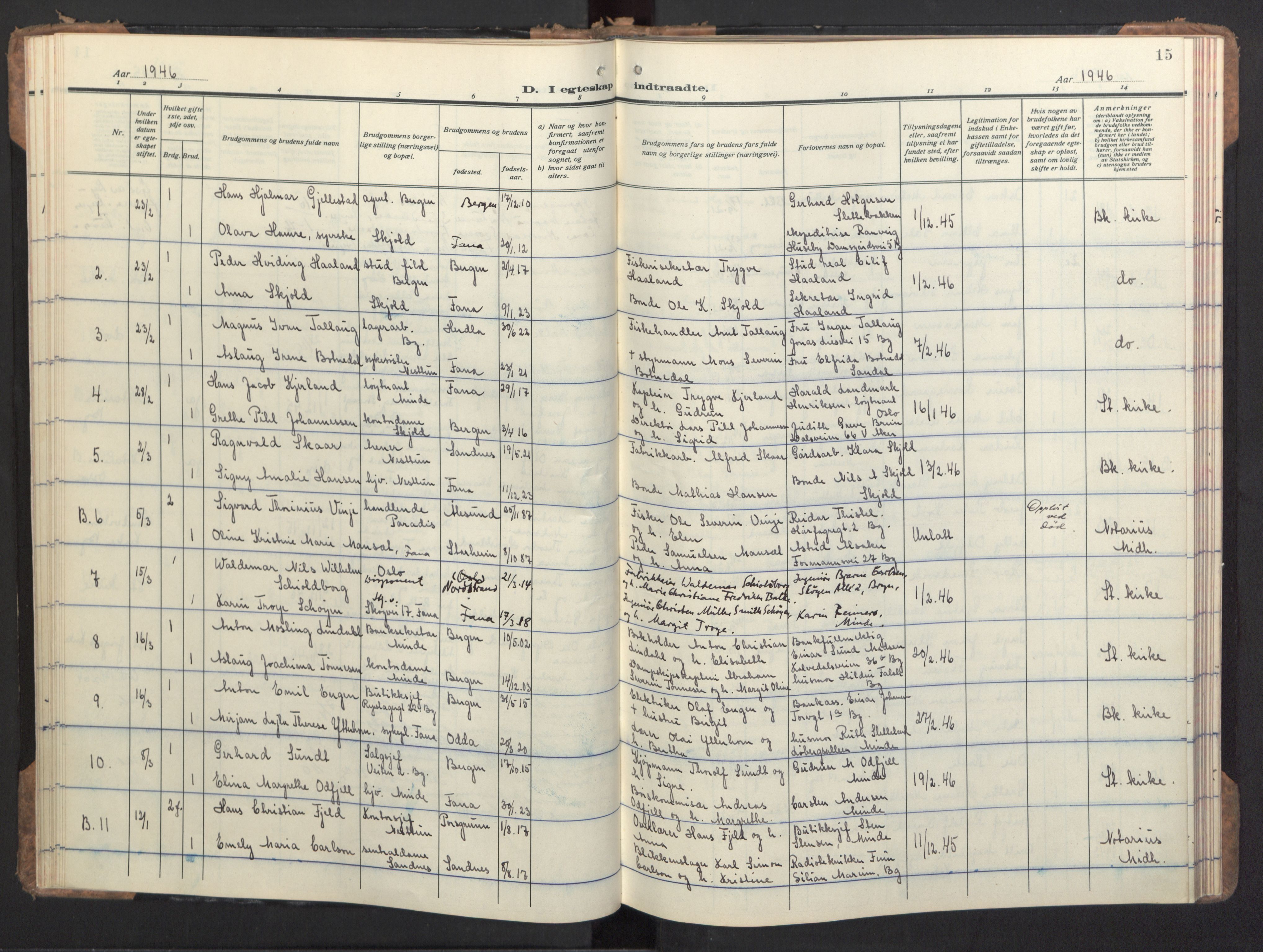 Birkeland Sokneprestembete, AV/SAB-A-74601/H/Haa/Haac/L0001: Parish register (official) no. C 1, 1944-1954, p. 15
