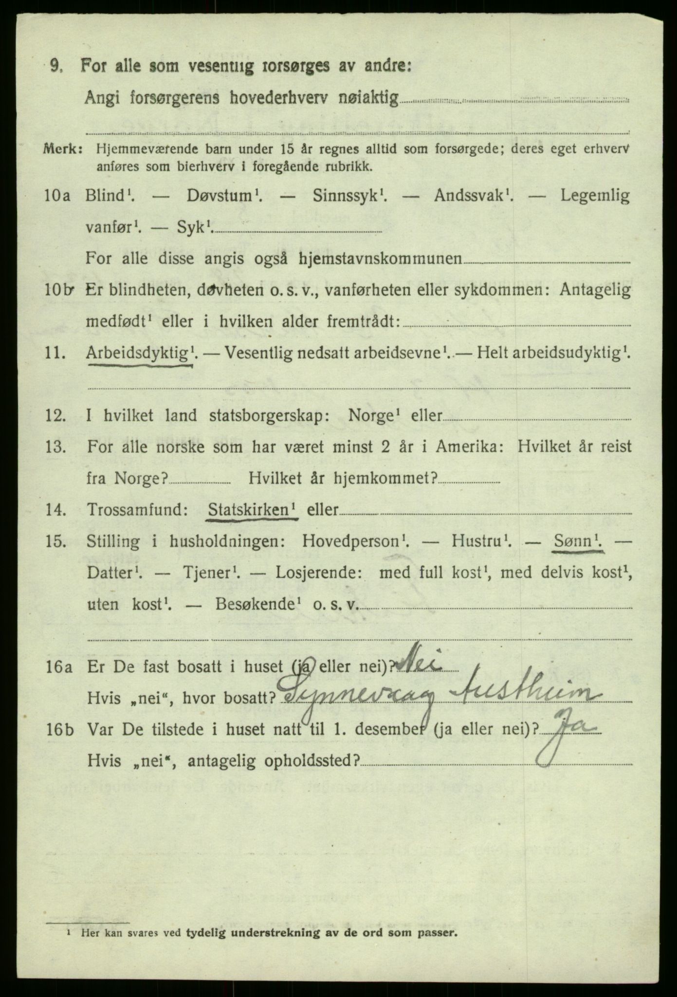 SAB, 1920 census for Solund, 1920, p. 2451