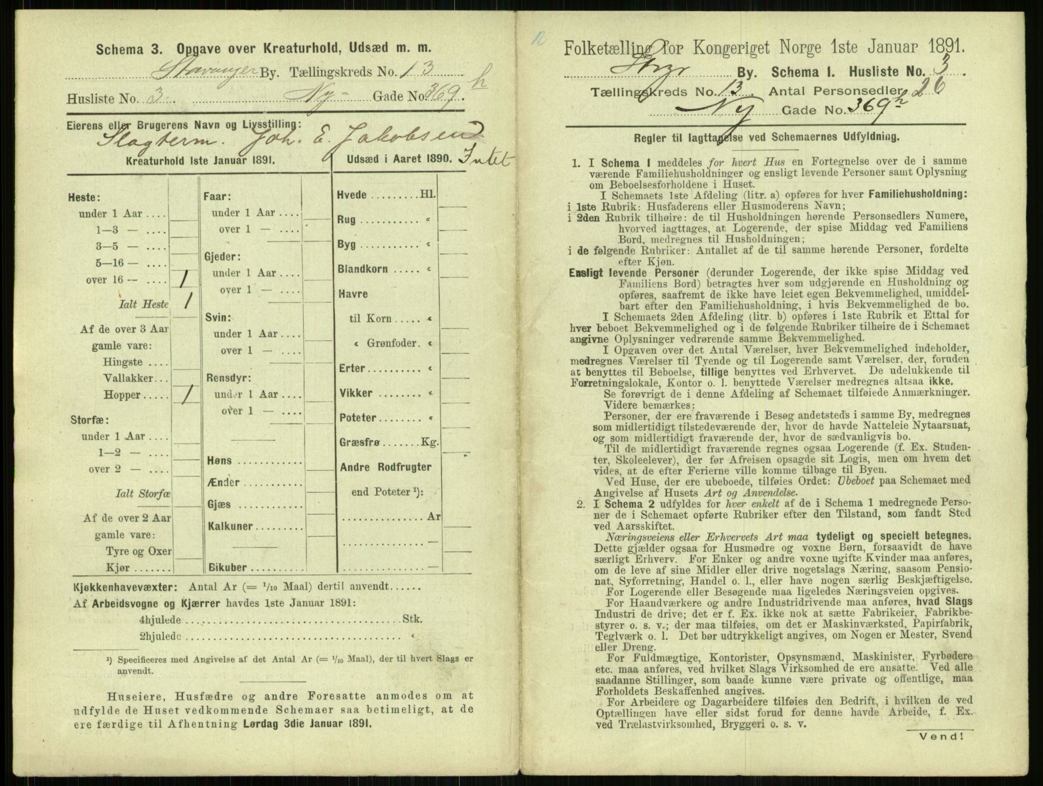 RA, 1891 census for 1103 Stavanger, 1891, p. 2355