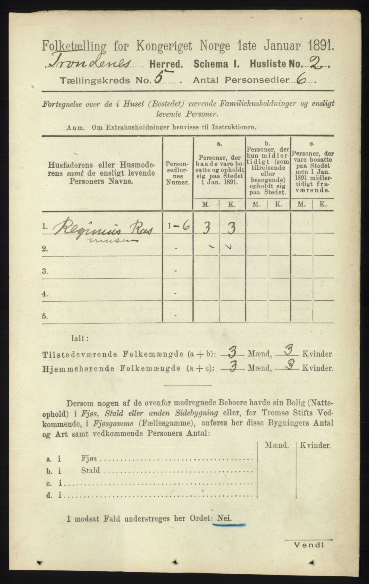 RA, 1891 census for 1914 Trondenes, 1891, p. 2697