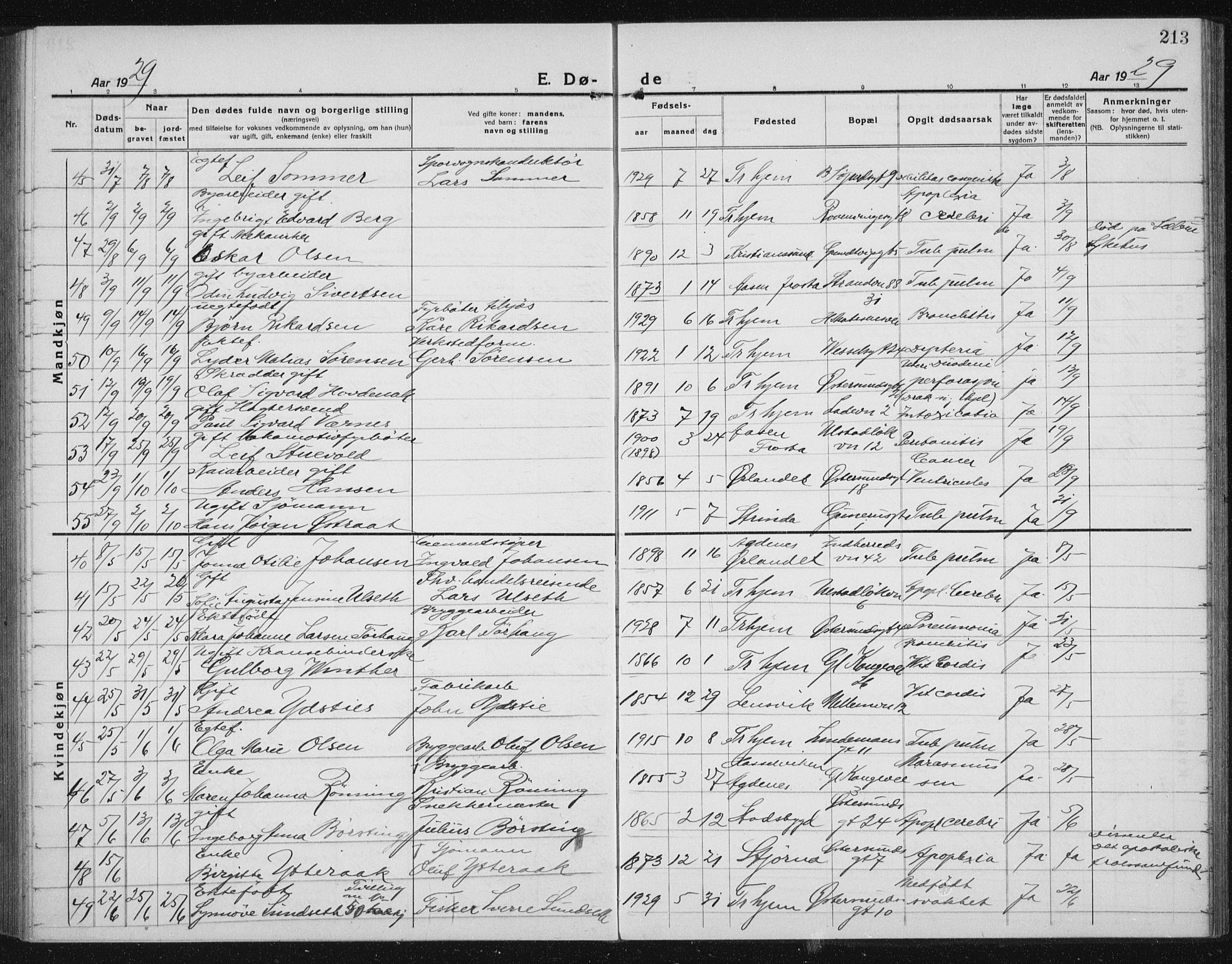 Ministerialprotokoller, klokkerbøker og fødselsregistre - Sør-Trøndelag, AV/SAT-A-1456/605/L0260: Parish register (copy) no. 605C07, 1922-1942, p. 213