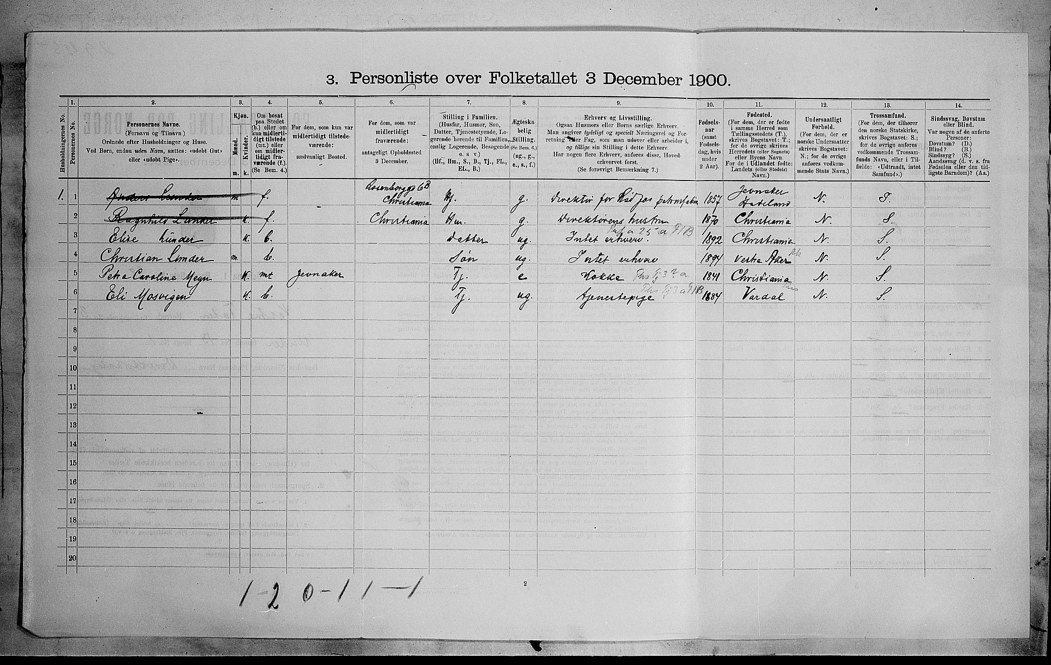 SAH, 1900 census for Vestre Toten, 1900, p. 526