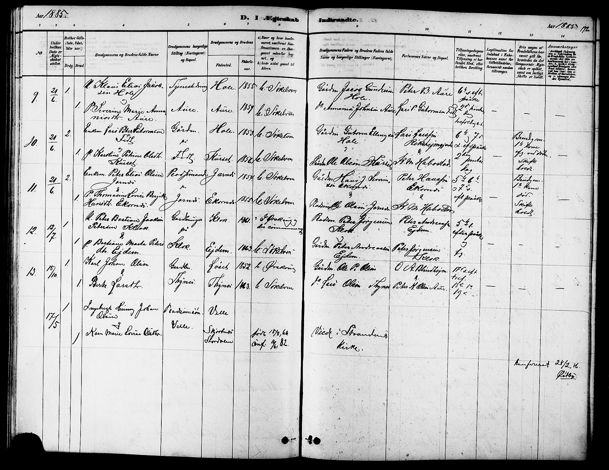 Ministerialprotokoller, klokkerbøker og fødselsregistre - Møre og Romsdal, SAT/A-1454/523/L0339: Parish register (copy) no. 523C02, 1878-1891, p. 172