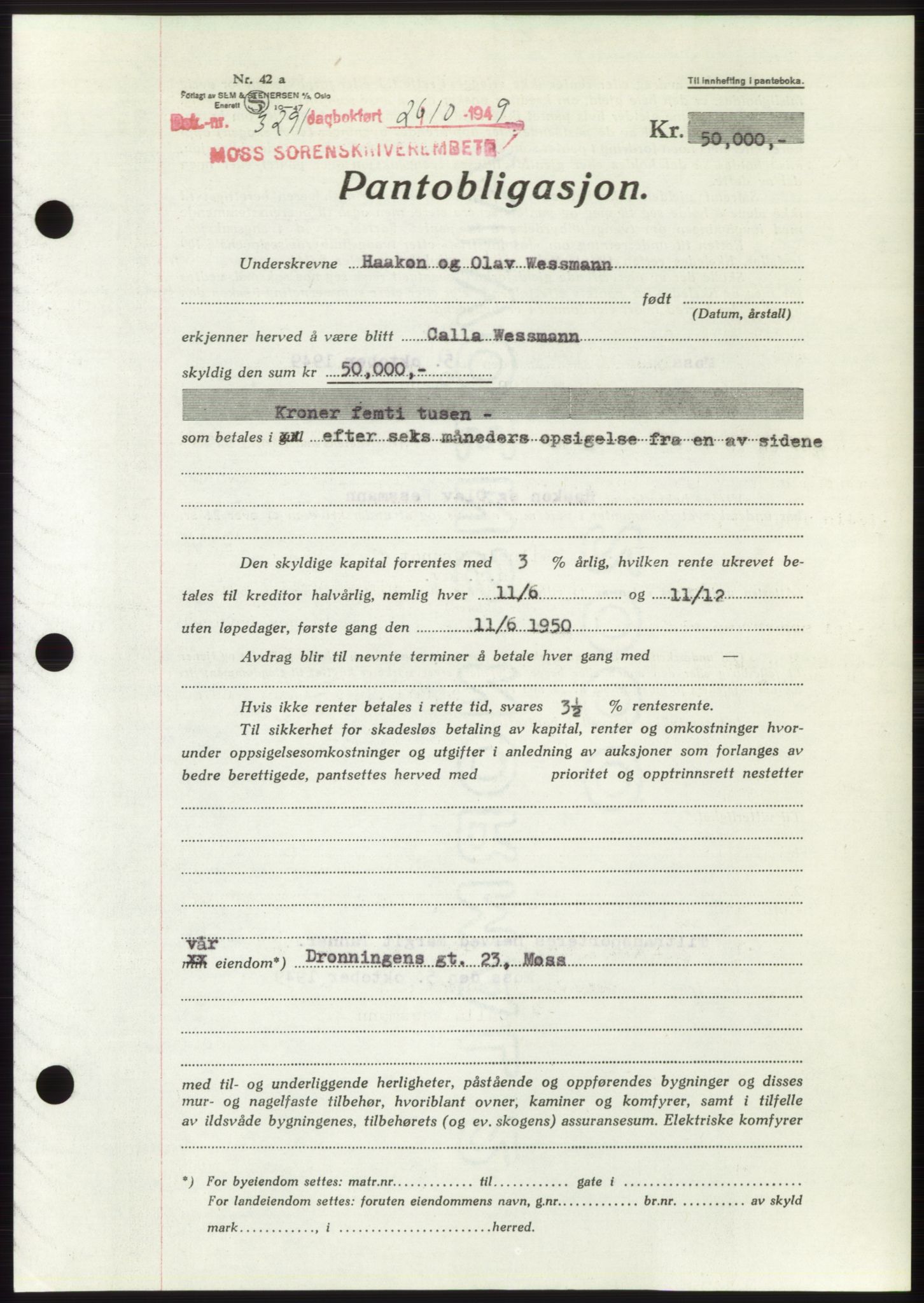 Moss sorenskriveri, SAO/A-10168: Mortgage book no. B23, 1949-1950, Diary no: : 3291/1949
