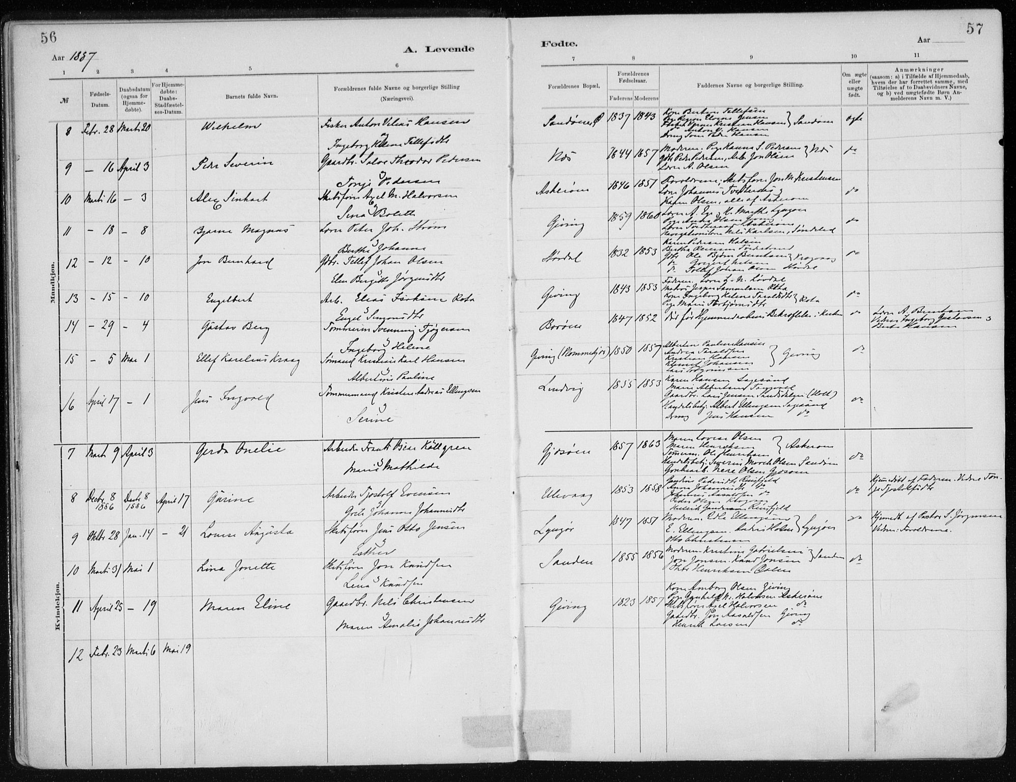 Dypvåg sokneprestkontor, SAK/1111-0007/F/Fa/Faa/L0008: Parish register (official) no. A 8, 1885-1906, p. 56-57