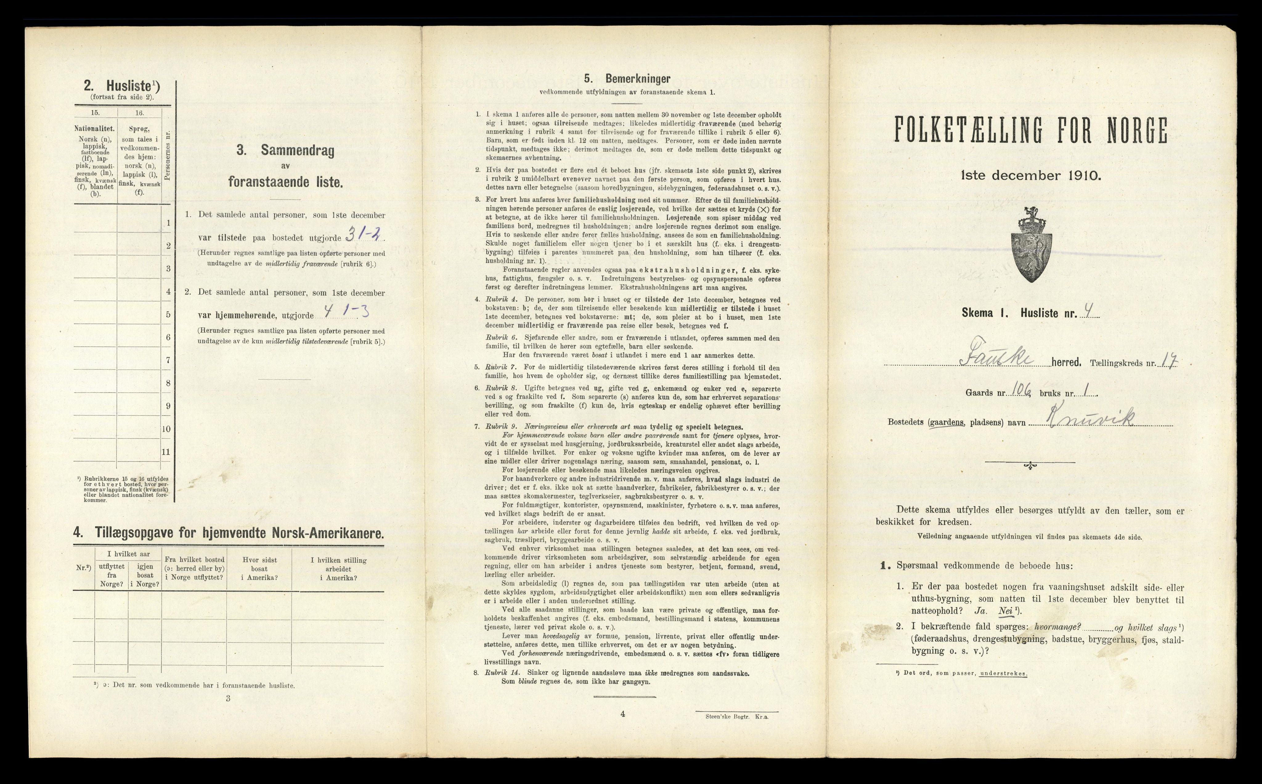 RA, 1910 census for Fauske, 1910, p. 1050