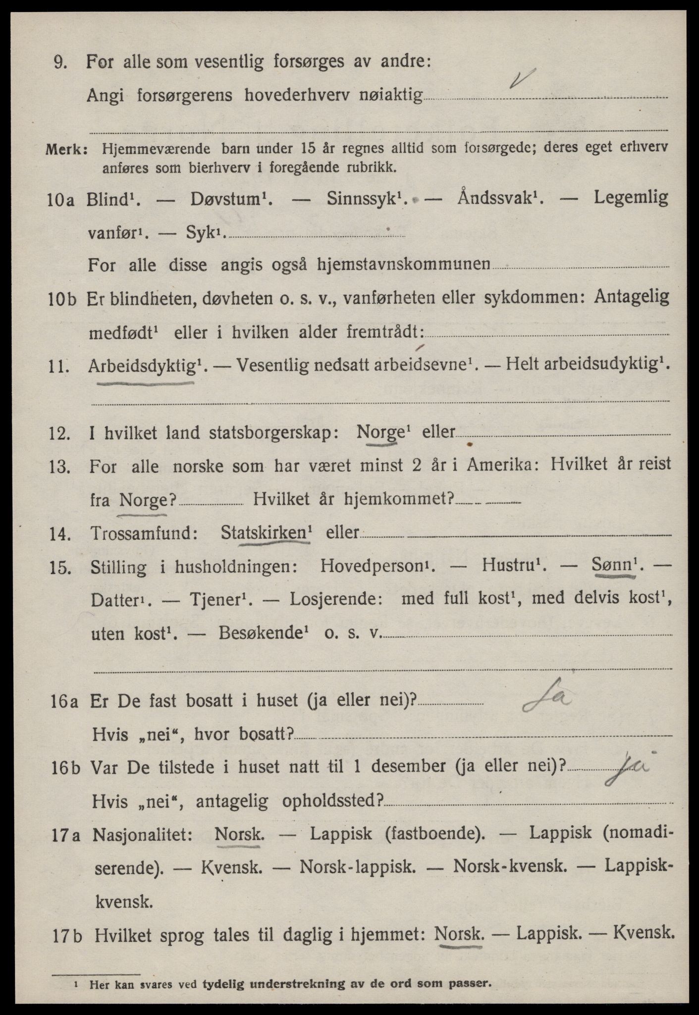 SAT, 1920 census for Agdenes, 1920, p. 2026