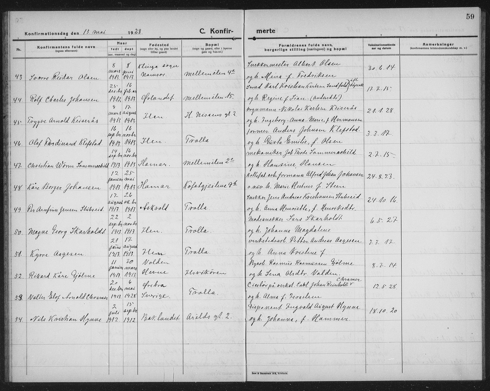 Ministerialprotokoller, klokkerbøker og fødselsregistre - Sør-Trøndelag, AV/SAT-A-1456/603/L0175: Parish register (copy) no. 603C03, 1923-1941, p. 59