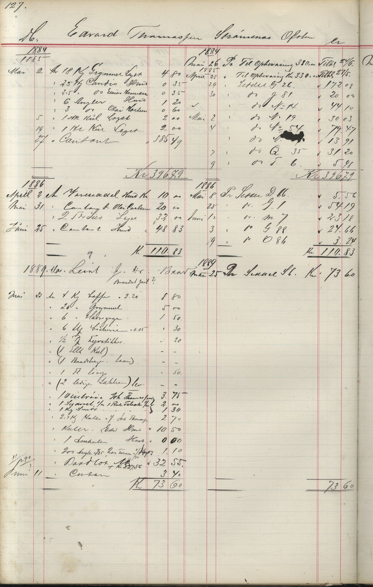 Brodtkorb handel A/S, VAMU/A-0001/F/Fa/L0004/0001: Kompanibøker. Utensogns / Compagnibog for Udensogns Fiskere No 15. Fra A - H, 1882-1895, p. 127