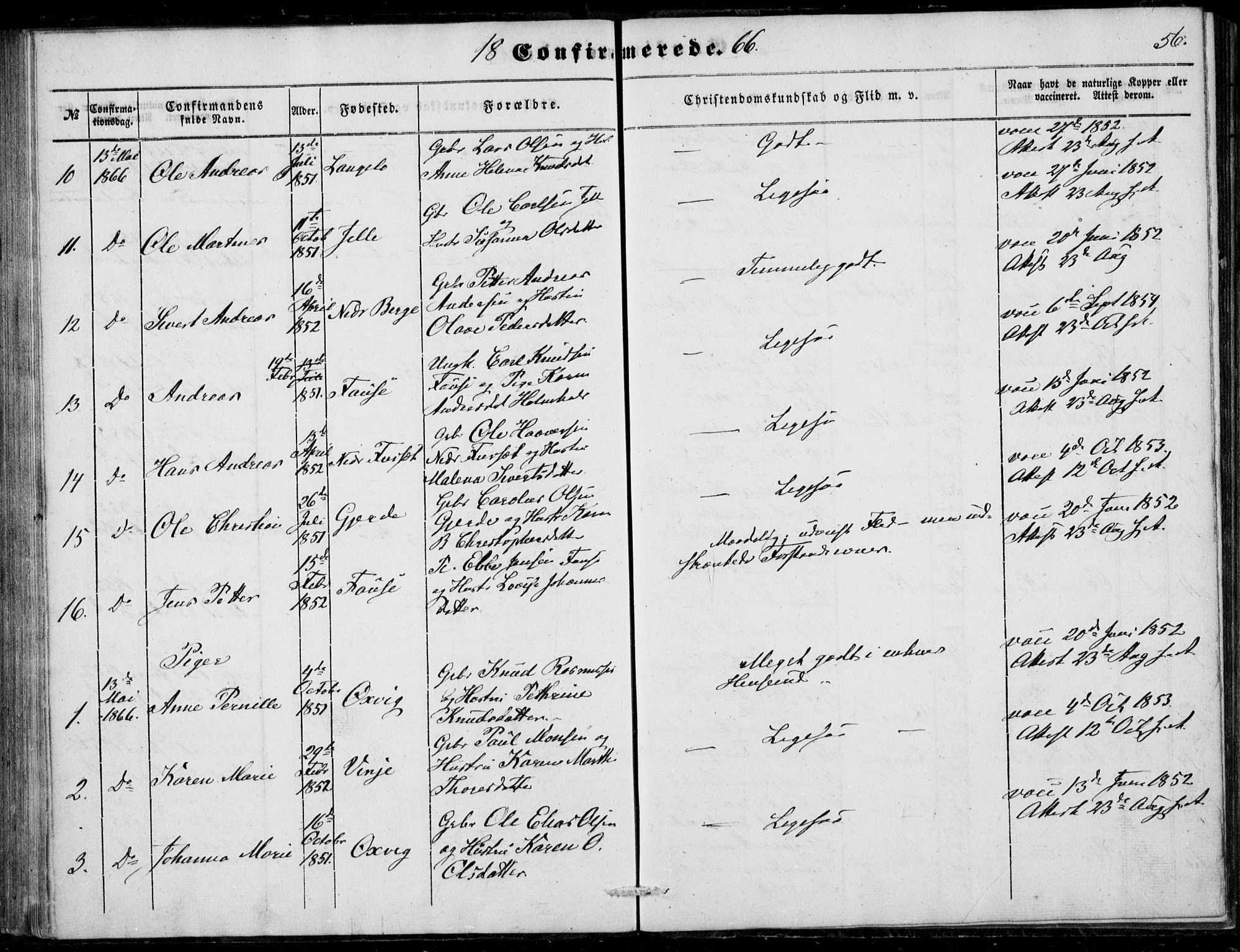 Ministerialprotokoller, klokkerbøker og fødselsregistre - Møre og Romsdal, SAT/A-1454/520/L0281: Parish register (official) no. 520A10, 1851-1881, p. 56