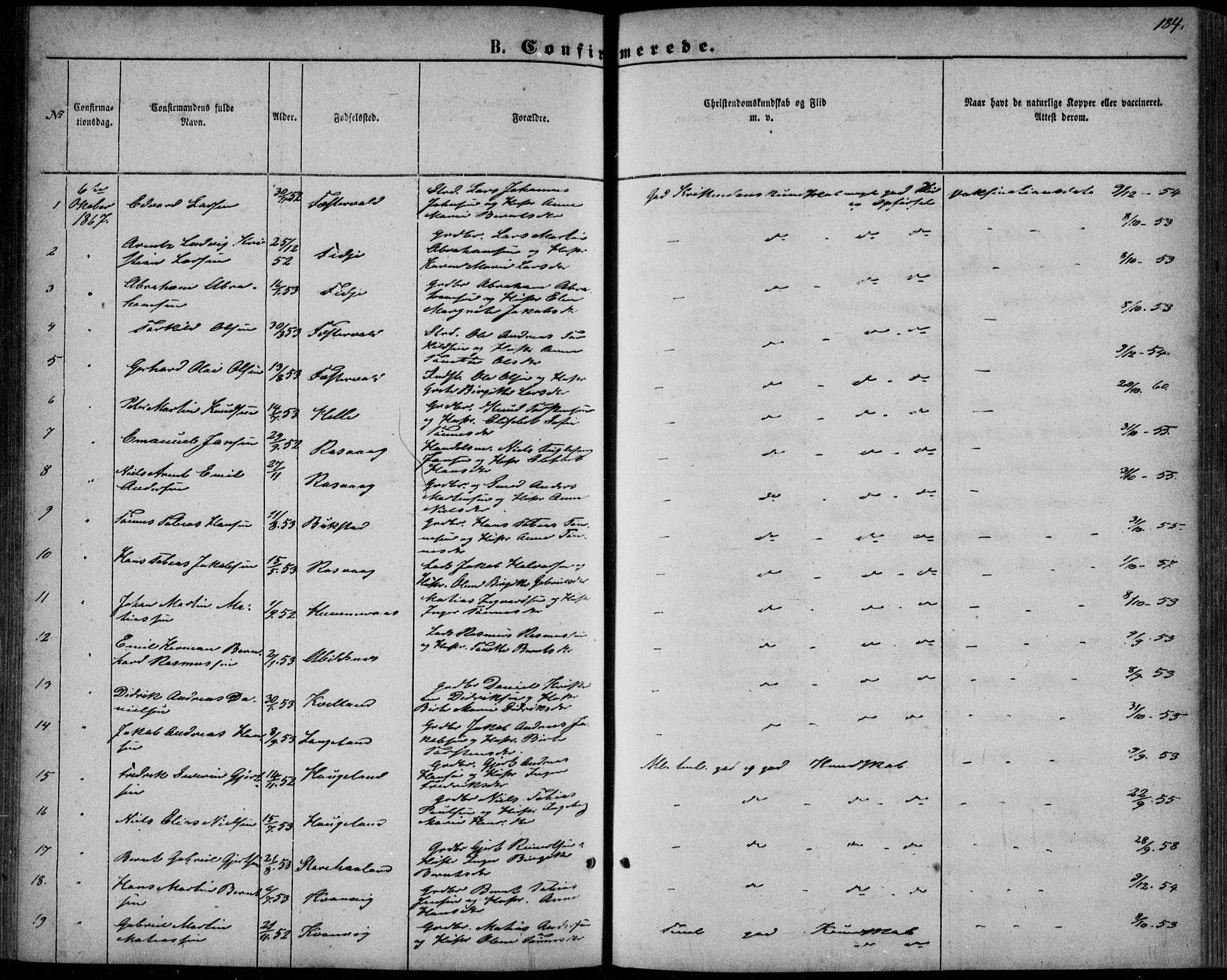 Flekkefjord sokneprestkontor, SAK/1111-0012/F/Fb/Fbb/L0003: Parish register (copy) no. B 3, 1867-1889, p. 184