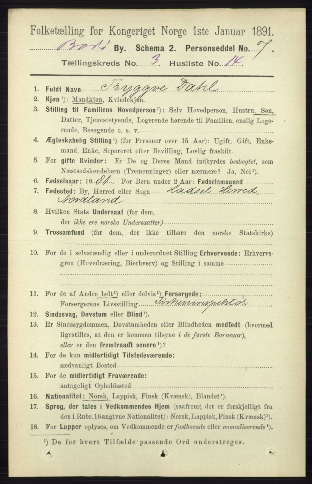 RA, 1891 census for 1804 Bodø, 1891, p. 2186