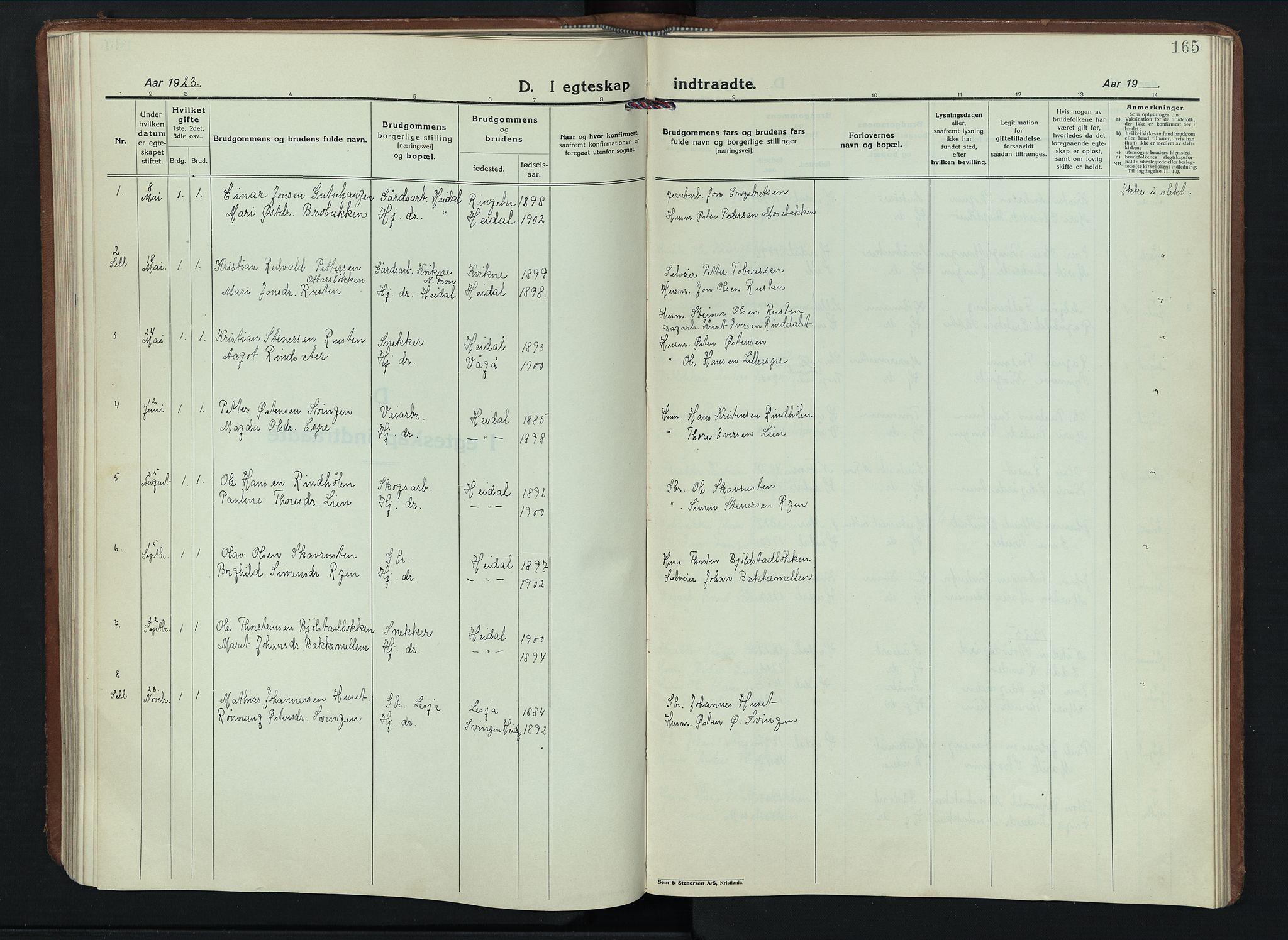 Sel prestekontor, SAH/PREST-074/H/Ha/Hab/L0006: Parish register (copy) no. 6, 1923-1953, p. 165