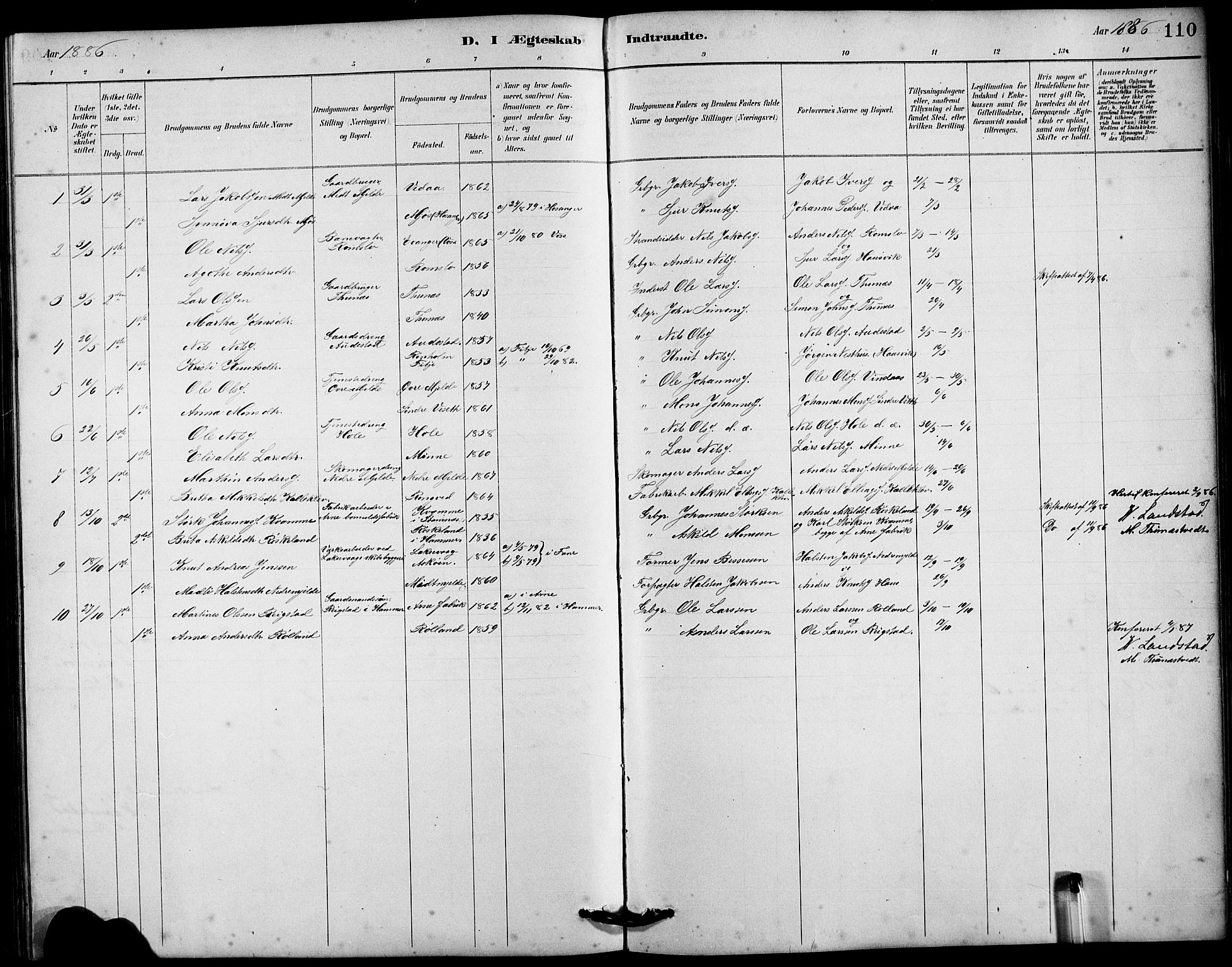 Haus sokneprestembete, SAB/A-75601/H/Hab: Parish register (copy) no. B 3, 1885-1899, p. 110