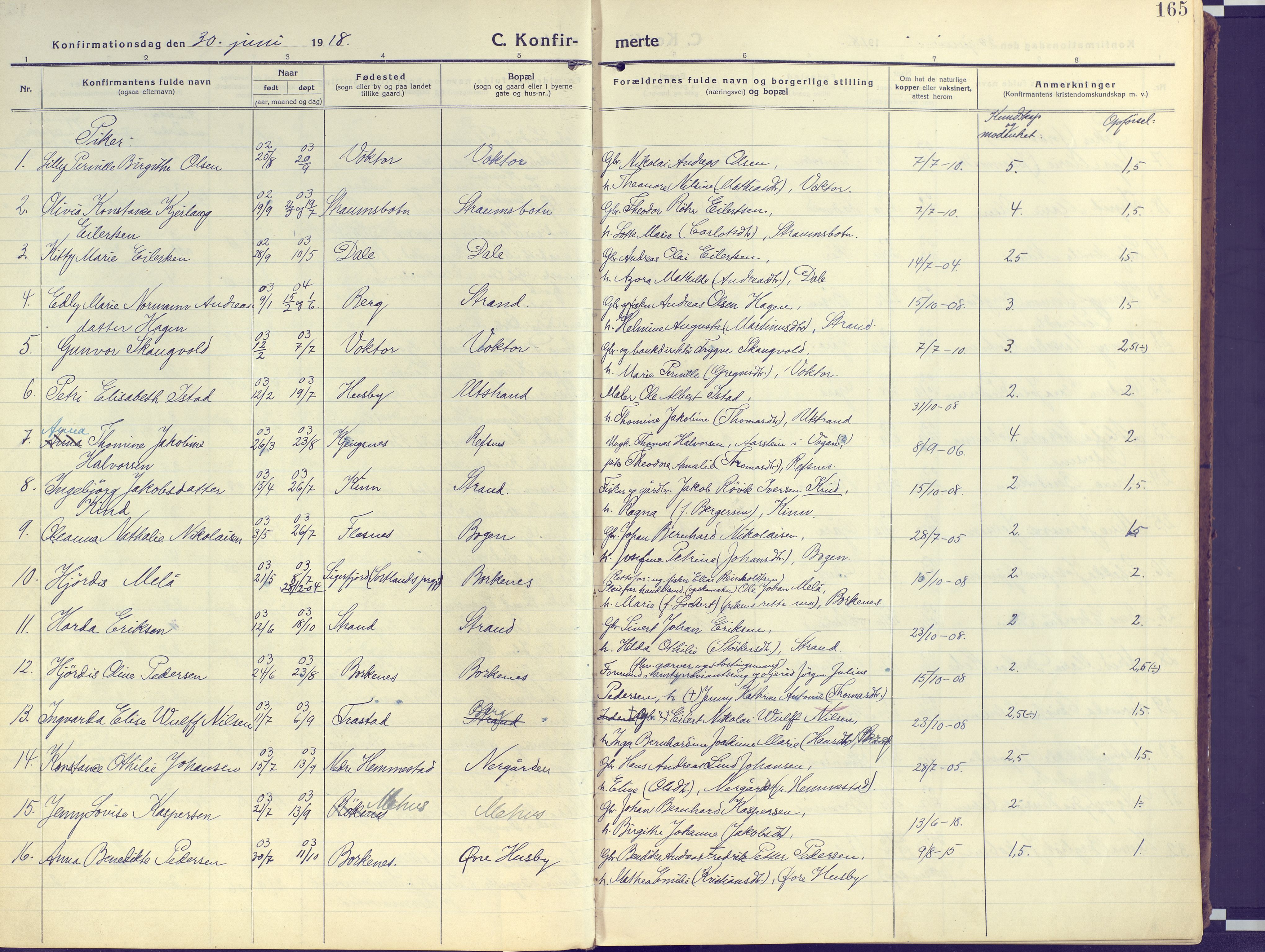 Kvæfjord sokneprestkontor, SATØ/S-1323/G/Ga/Gaa/L0007kirke: Parish register (official) no. 7, 1915-1931, p. 165