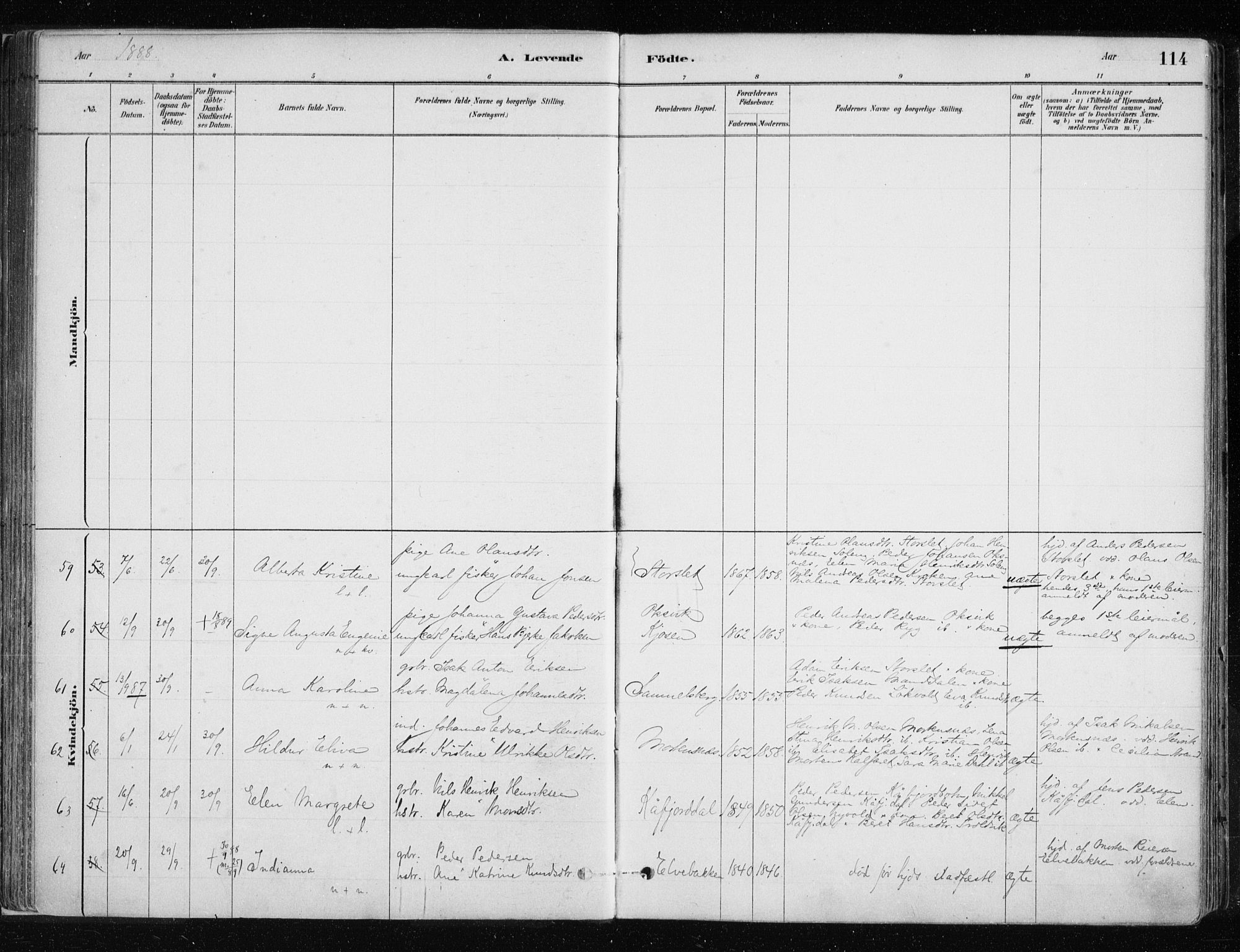 Lyngen sokneprestembete, AV/SATØ-S-1289/H/He/Hea/L0007kirke: Parish register (official) no. 7, 1879-1890, p. 114