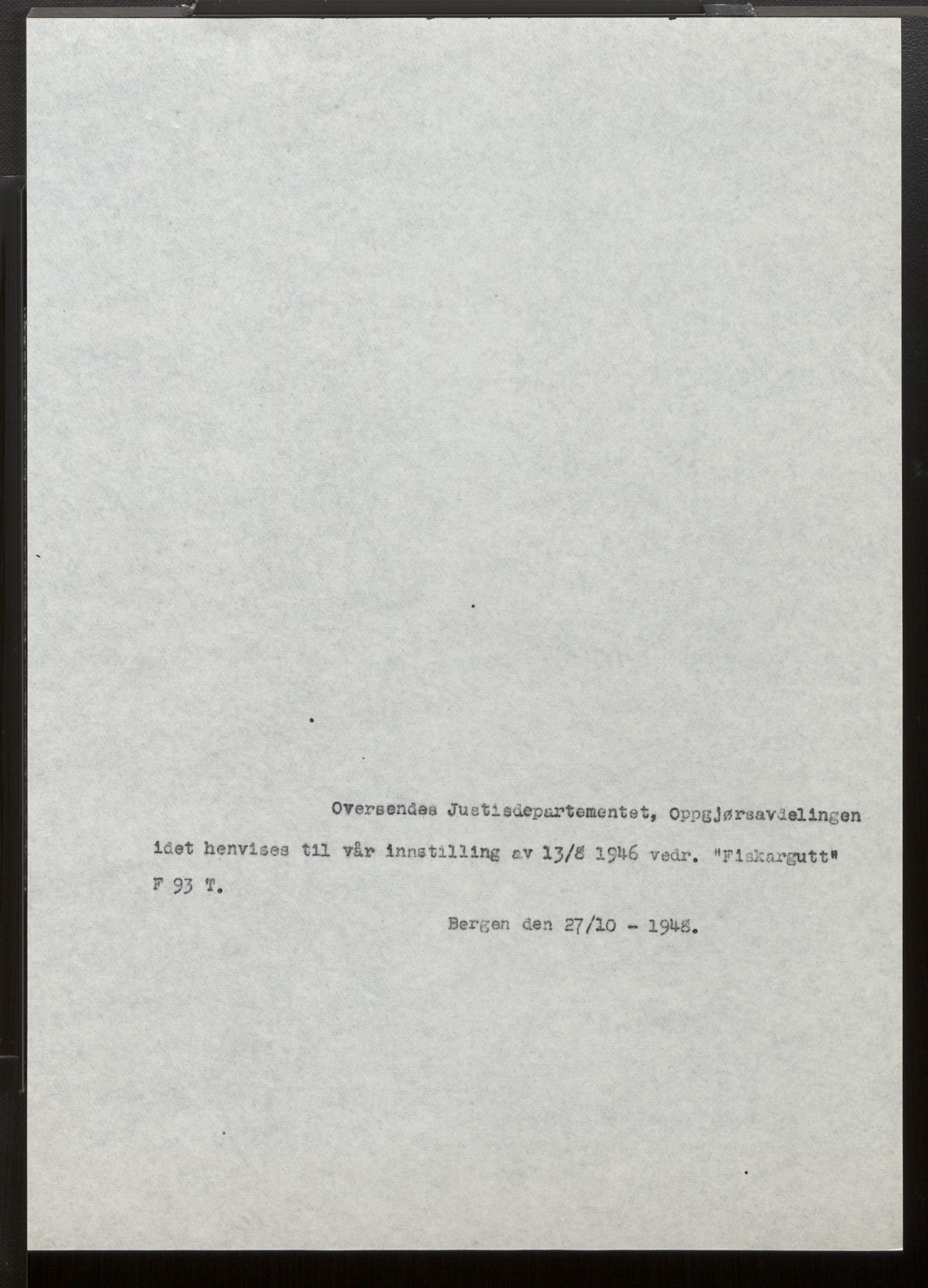 Fiskeridirektoratet - 1 Adm. ledelse - 13 Båtkontoret, SAB/A-2003/La/L0033: Statens krigsforsikring for fiskeflåten, 1936-1971, p. 414