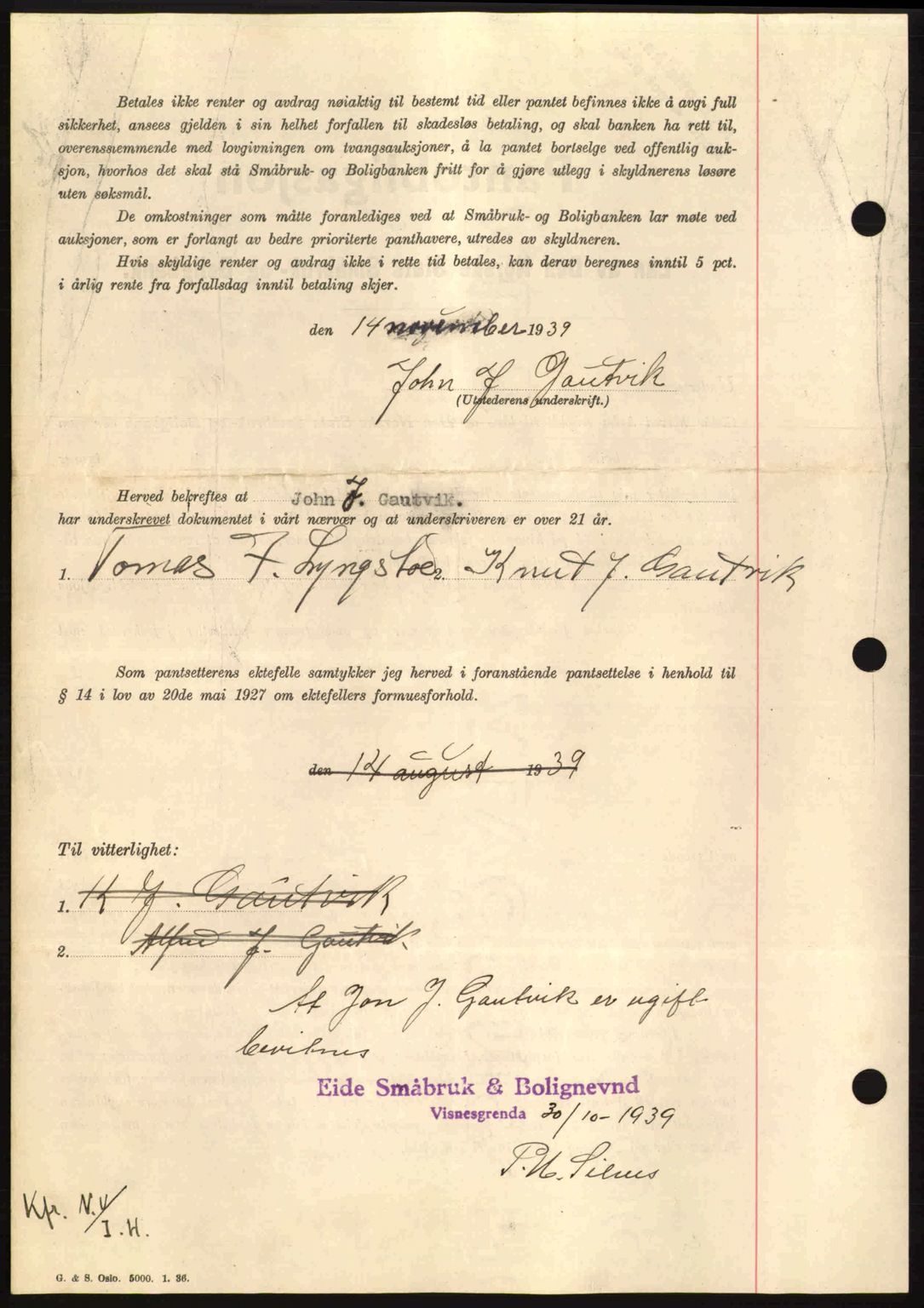 Nordmøre sorenskriveri, AV/SAT-A-4132/1/2/2Ca: Mortgage book no. B87, 1940-1941, Diary no: : 1039/1940