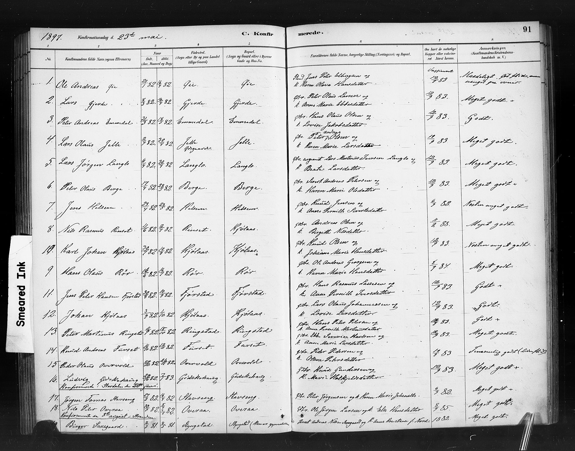 Ministerialprotokoller, klokkerbøker og fødselsregistre - Møre og Romsdal, SAT/A-1454/520/L0283: Parish register (official) no. 520A12, 1882-1898, p. 91