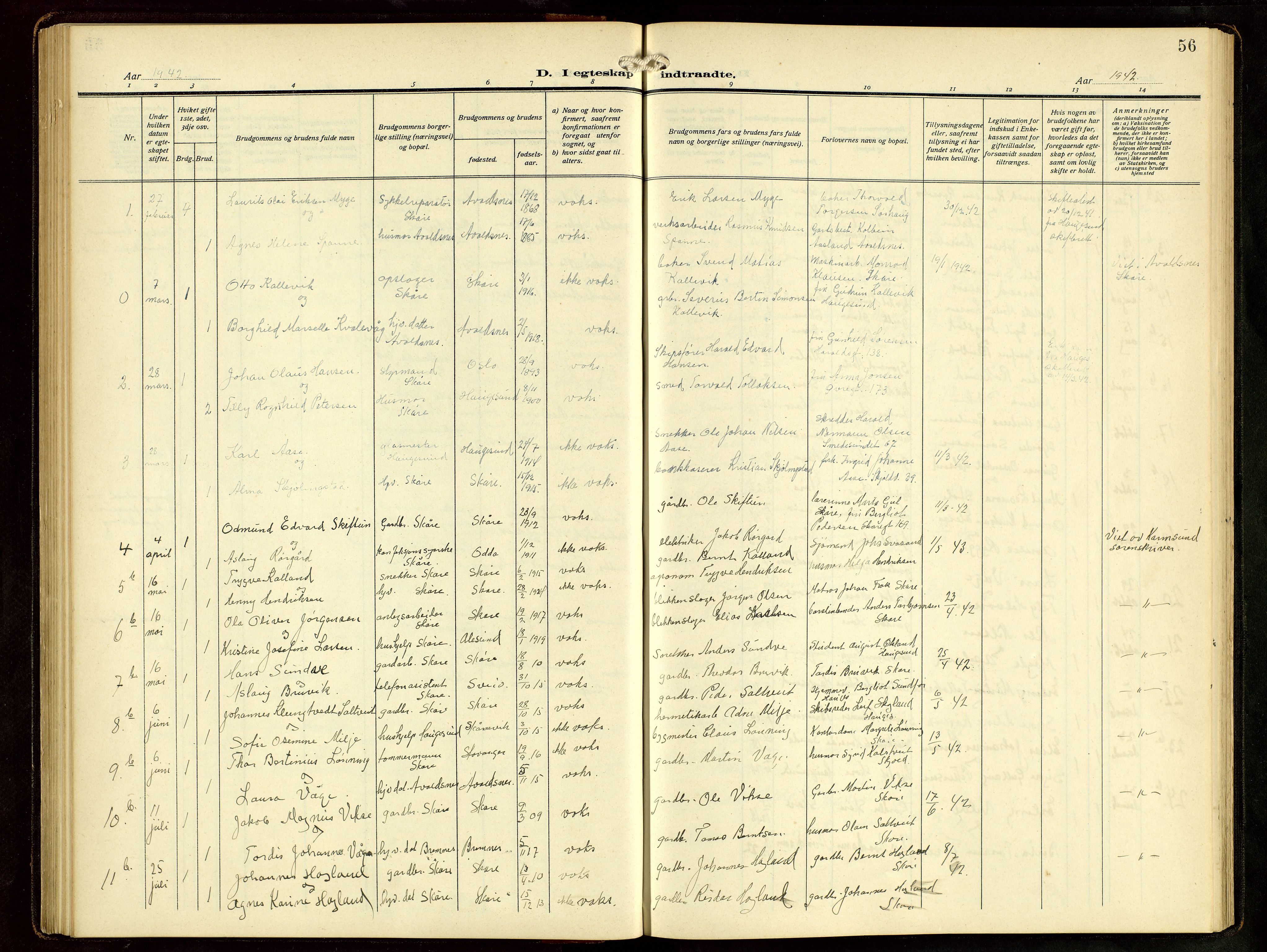 Haugesund sokneprestkontor, AV/SAST-A -101863/H/Ha/Hab/L0006: Parish register (copy) no. B 9, 1909-1951, p. 56