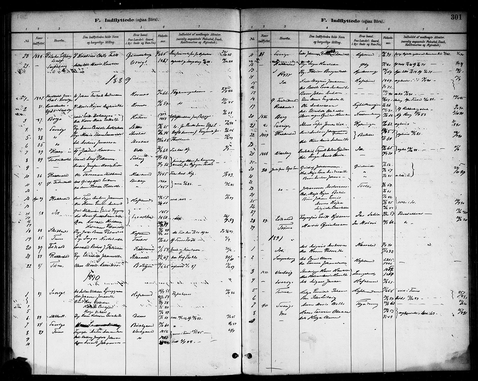 Skjeberg prestekontor Kirkebøker, SAO/A-10923/F/Fa/L0009: Parish register (official) no. I 9, 1886-1897, p. 301