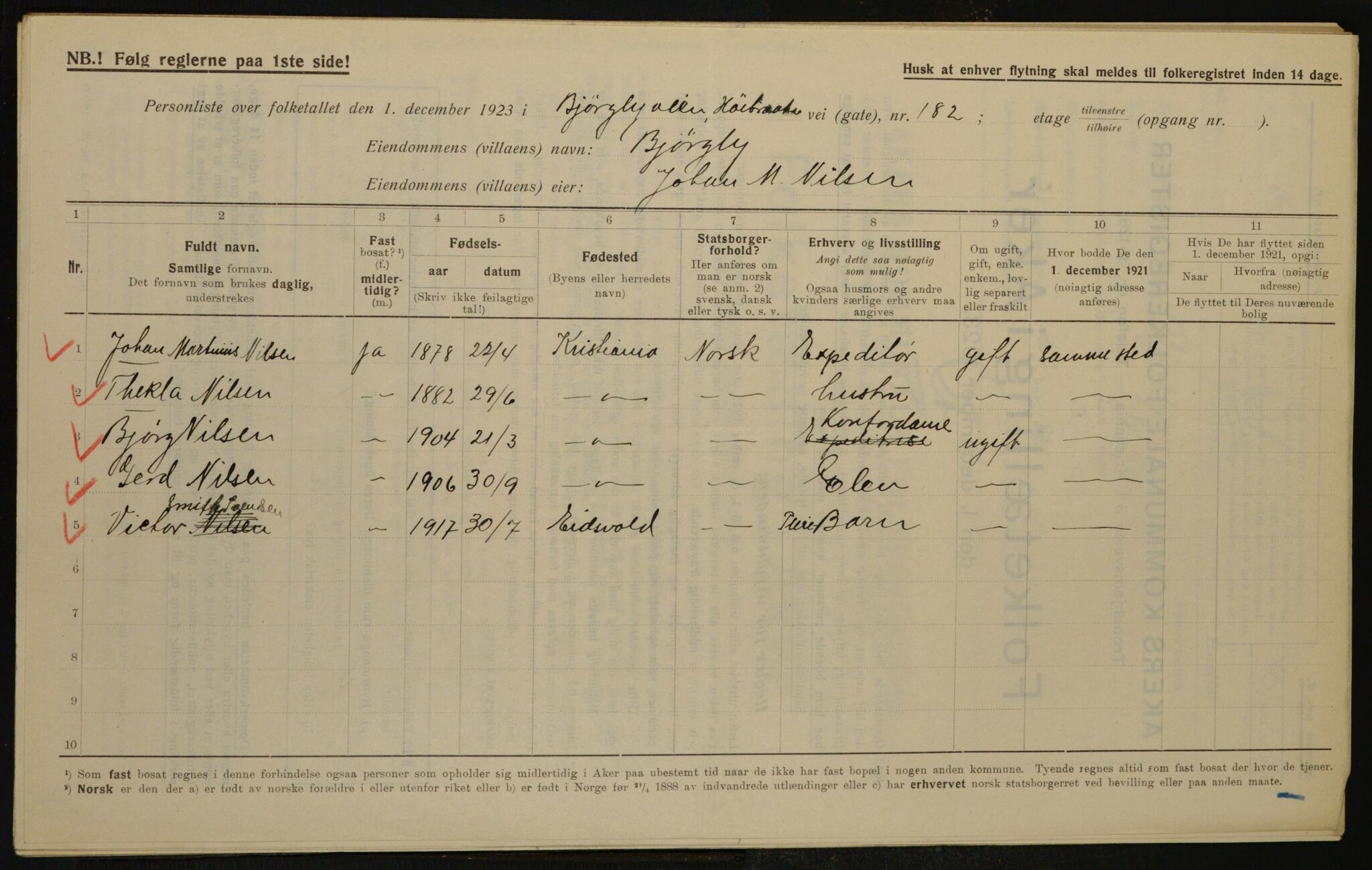 , Municipal Census 1923 for Aker, 1923, p. 23040