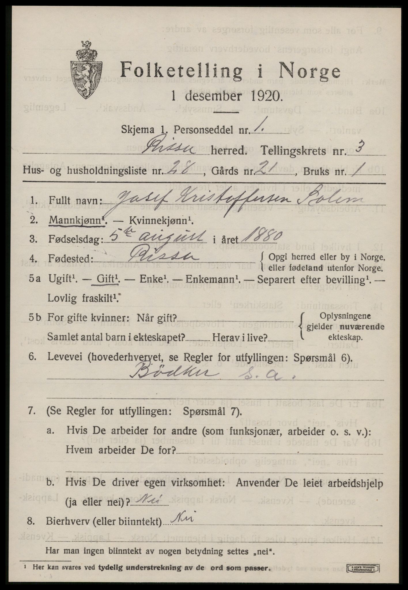 SAT, 1920 census for Rissa, 1920, p. 2865