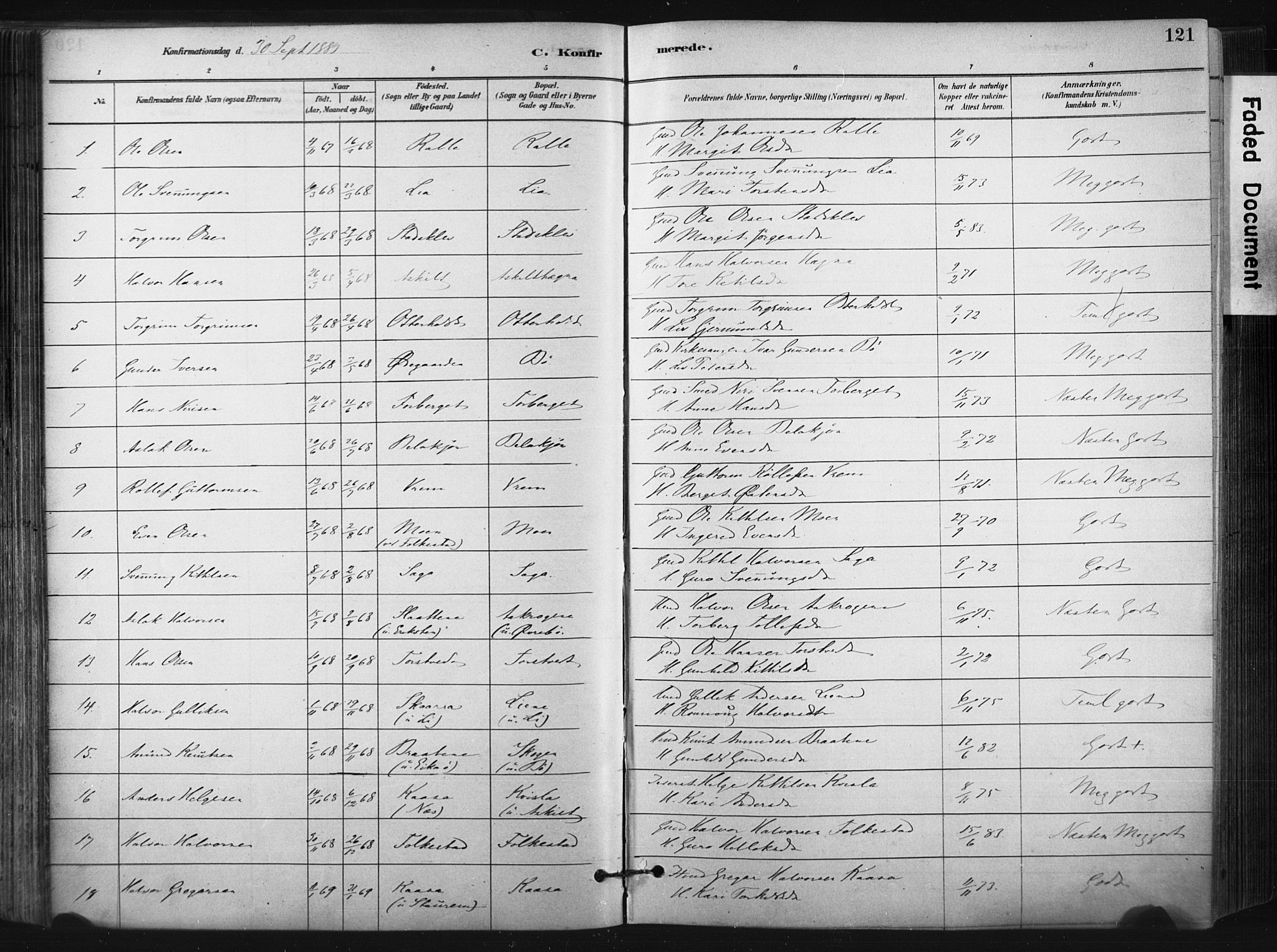 Bø kirkebøker, SAKO/A-257/F/Fa/L0010: Parish register (official) no. 10, 1880-1892, p. 121