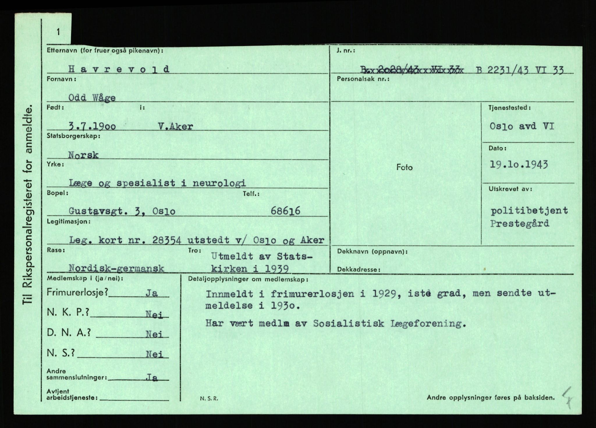 Statspolitiet - Hovedkontoret / Osloavdelingen, AV/RA-S-1329/C/Ca/L0006: Hanche - Hokstvedt, 1943-1945, p. 2825