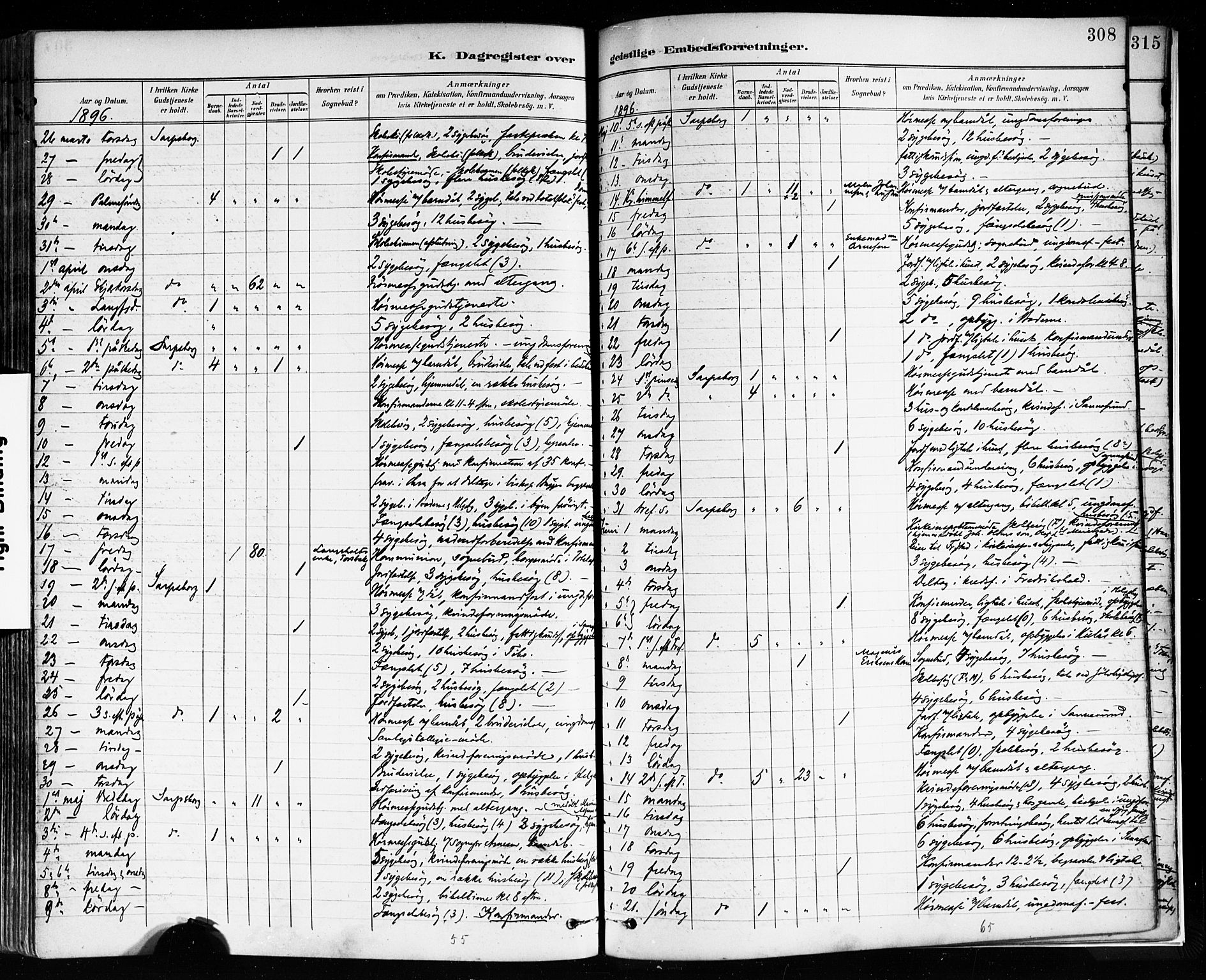 Sarpsborg prestekontor Kirkebøker, AV/SAO-A-2006/F/Fa/L0004: Parish register (official) no. 4, 1892-1899, p. 308