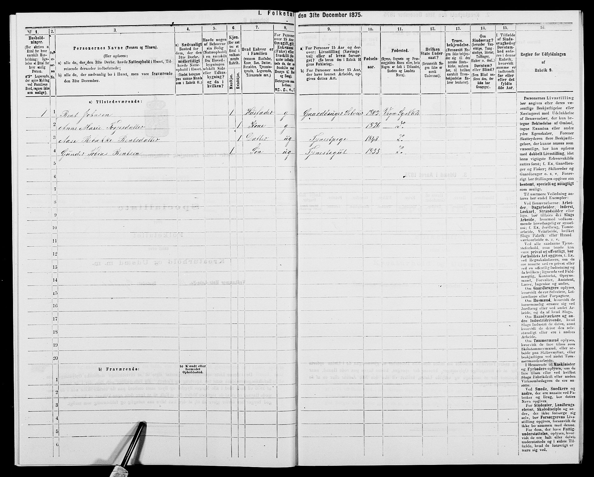 SAK, 1875 census for 1028P Nord-Audnedal, 1875, p. 262