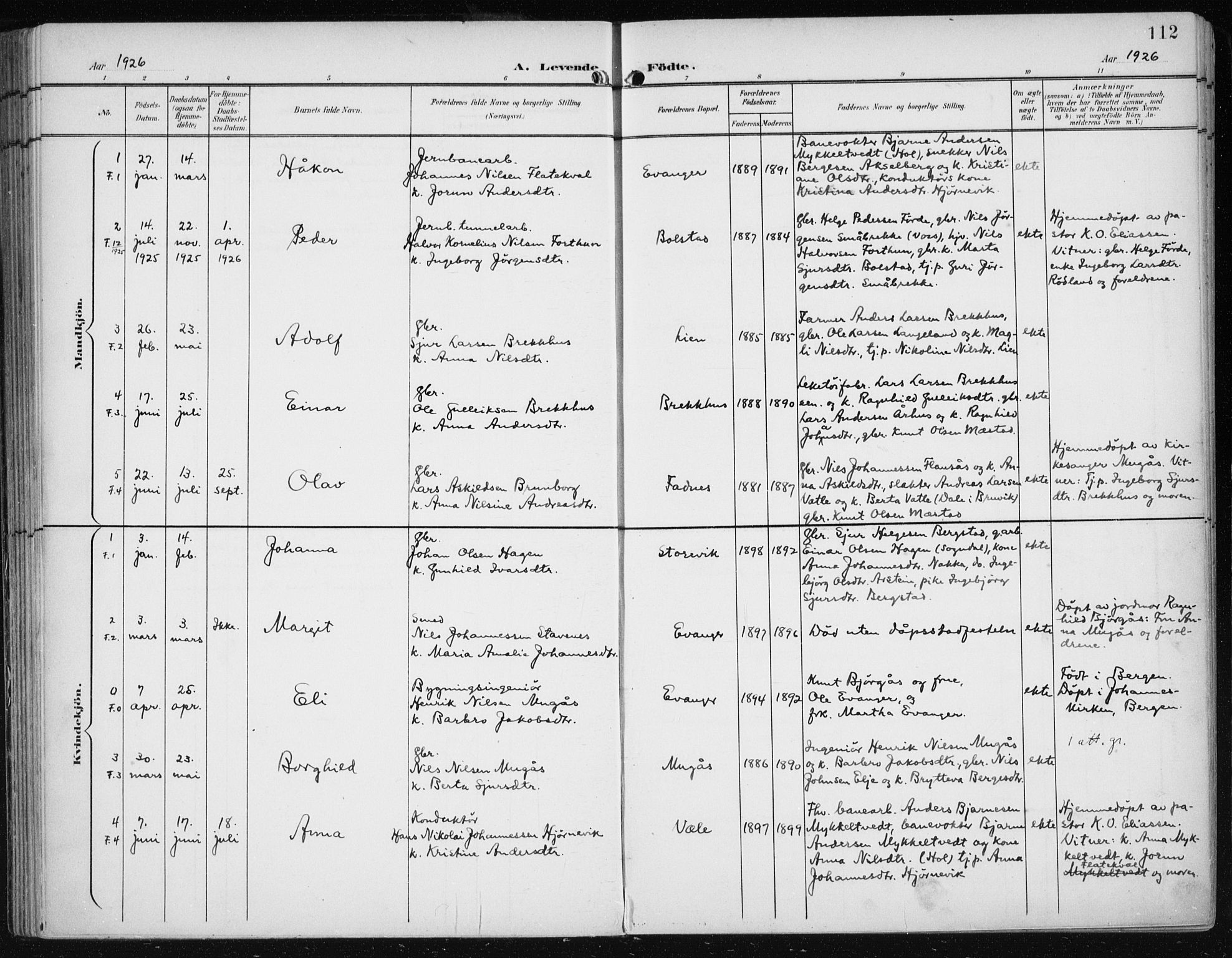 Evanger sokneprestembete, SAB/A-99924: Parish register (official) no. A  3, 1900-1930, p. 112