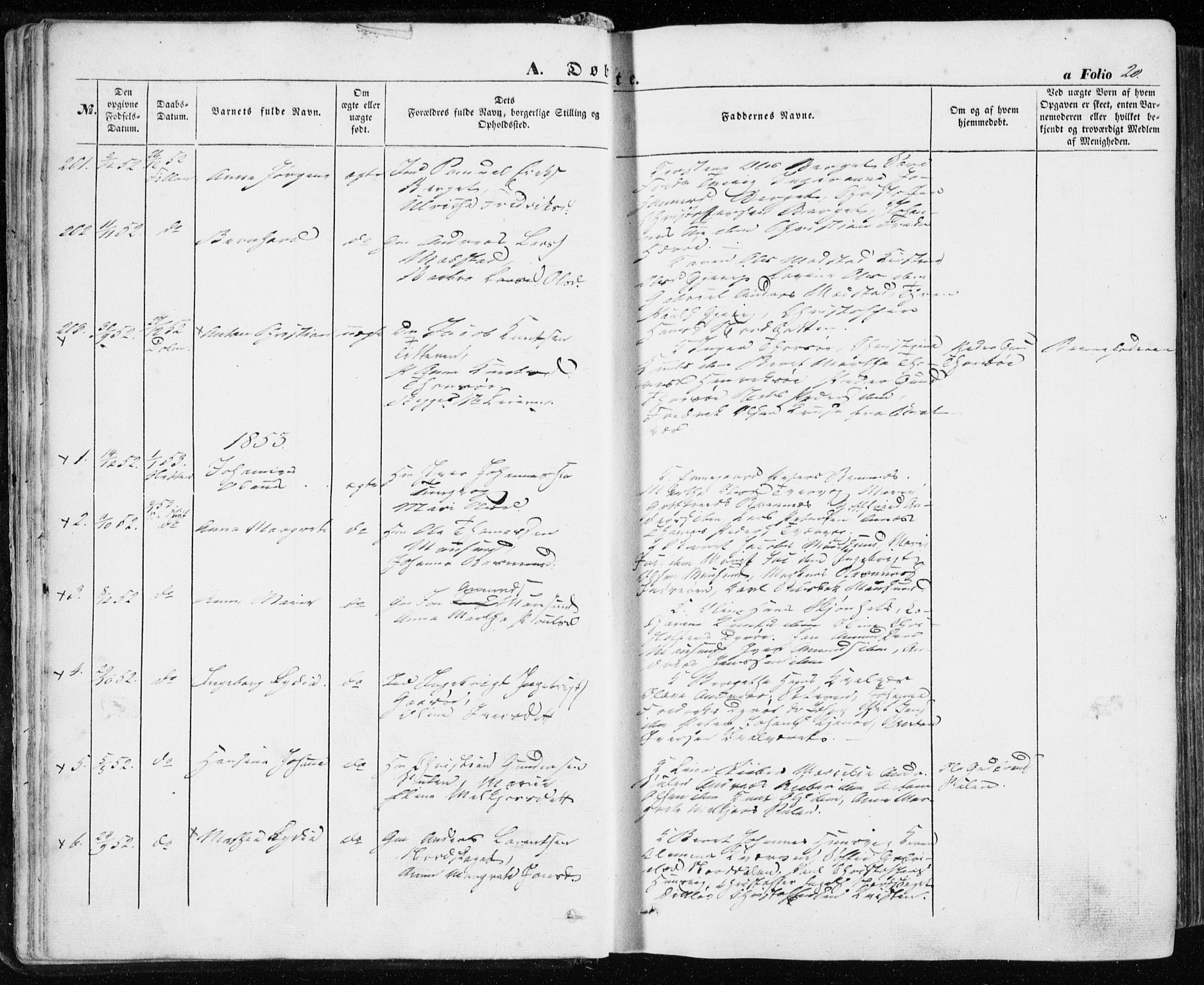 Ministerialprotokoller, klokkerbøker og fødselsregistre - Sør-Trøndelag, SAT/A-1456/634/L0530: Parish register (official) no. 634A06, 1852-1860, p. 20